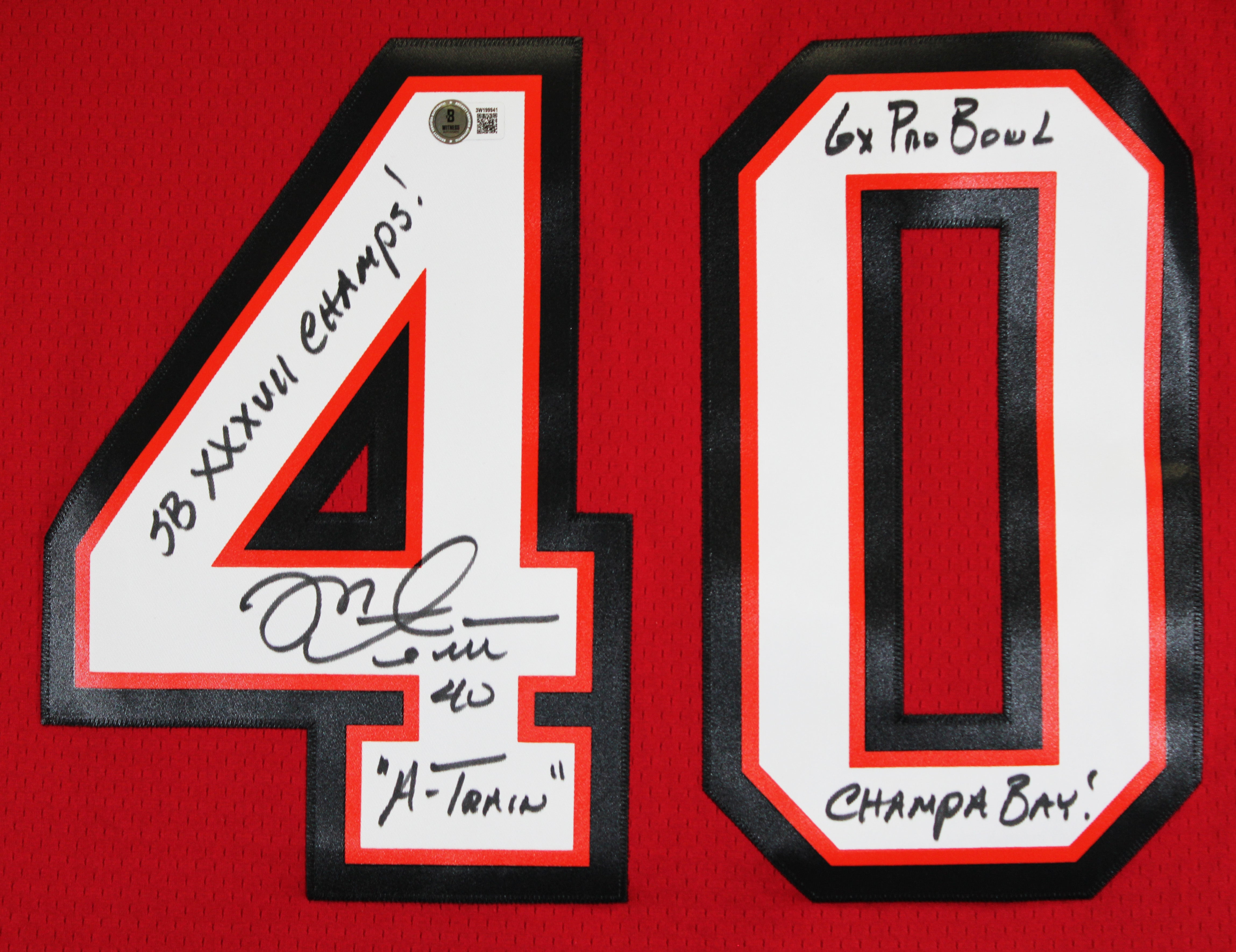 Buccaneers Mike Alstott "4x Insc" Authentic Signed Red M&N TB Jersey BAS Witness