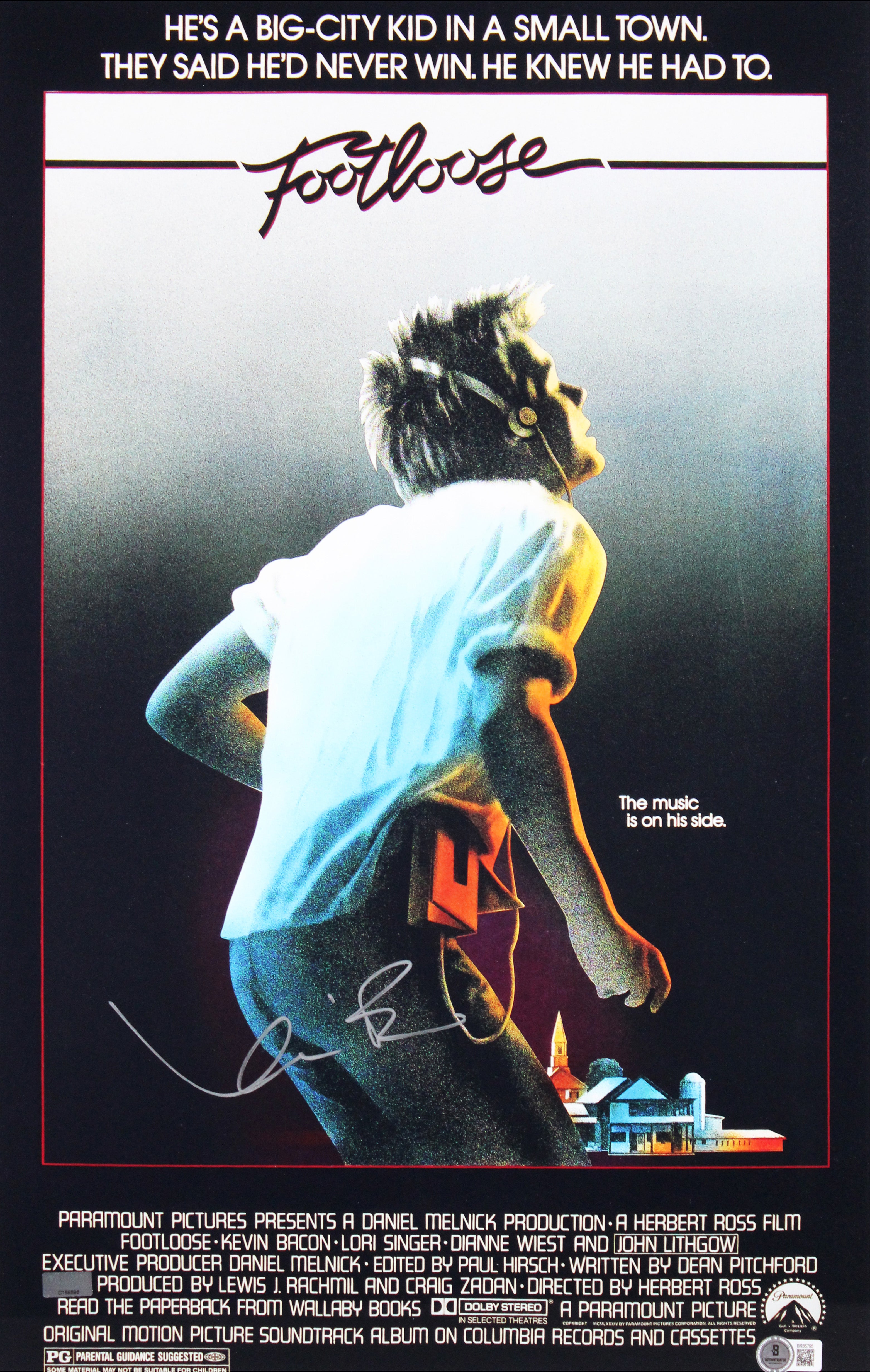 Kevin Bacon Footloose Authentic Signed Framed 16x24 Photo BAS #BR85795