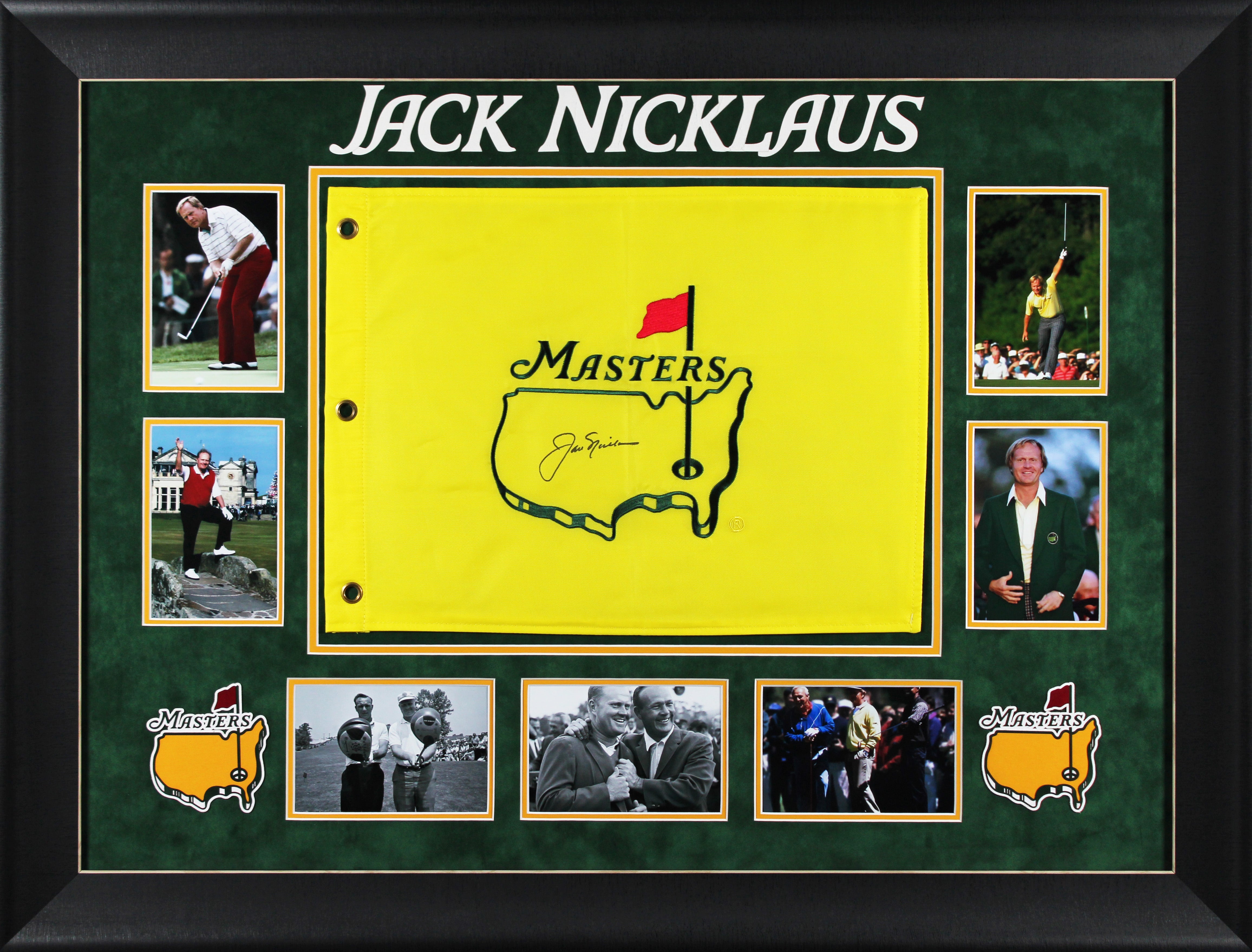 Jack Nicklaus Authentic Signed & Framed Yellow Masters Pin Flag BAS COA