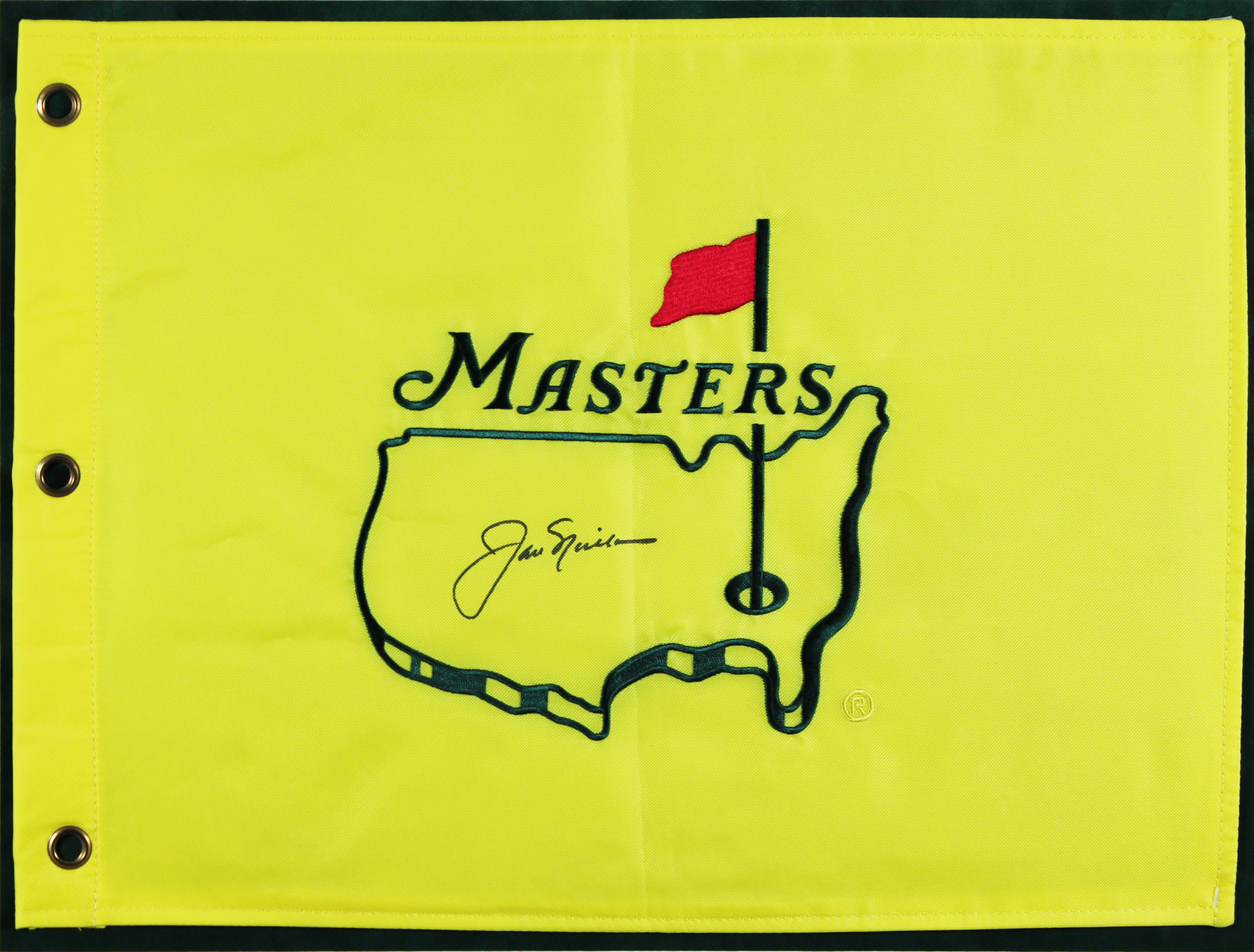 Jack Nicklaus Authentic Signed & Framed Yellow Masters Pin Flag BAS COA