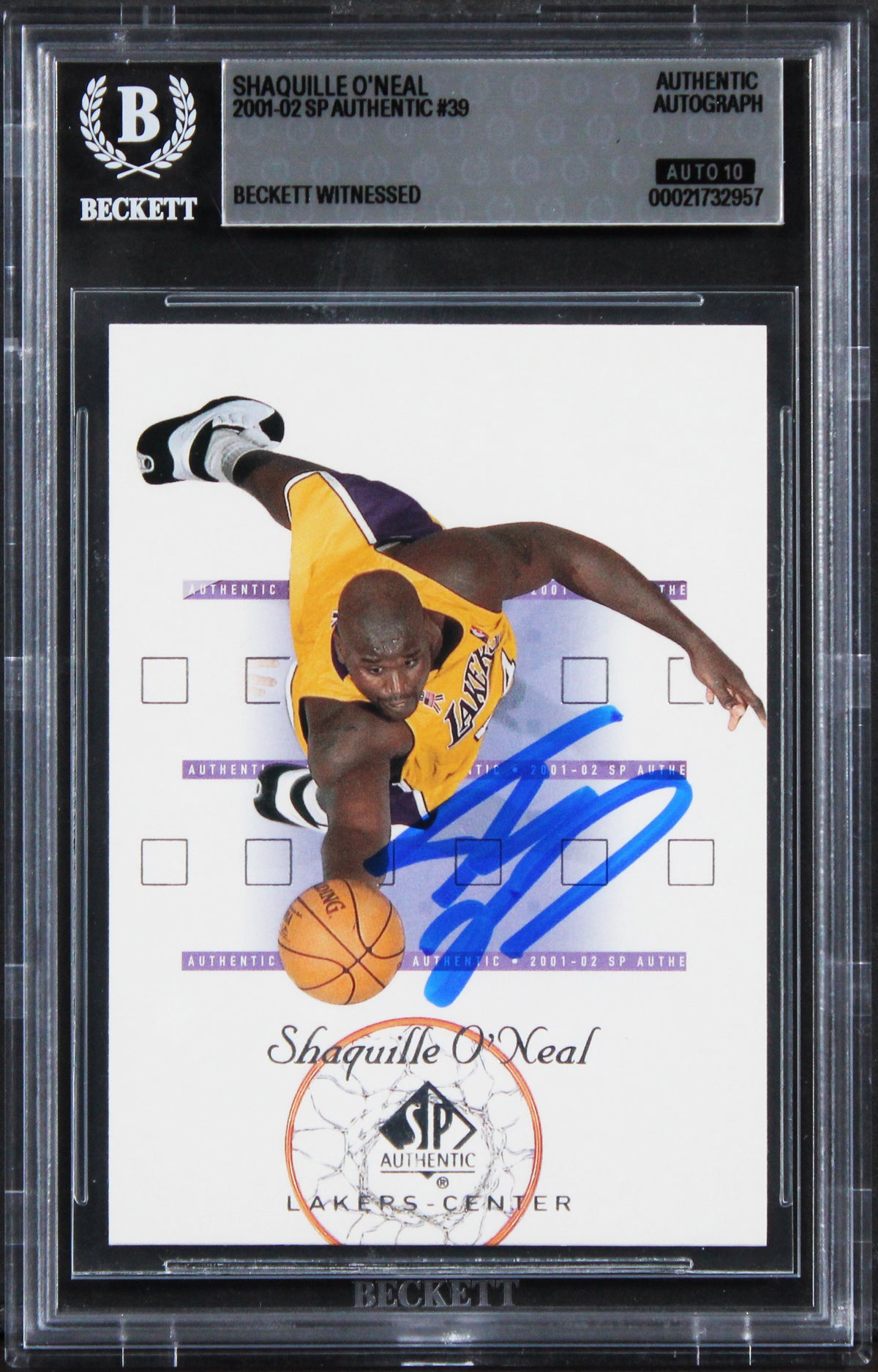 Lakers Shaquille O'Neal Signed 2001 SP Authentic #39 Card Auto GM 10! BAS Slab