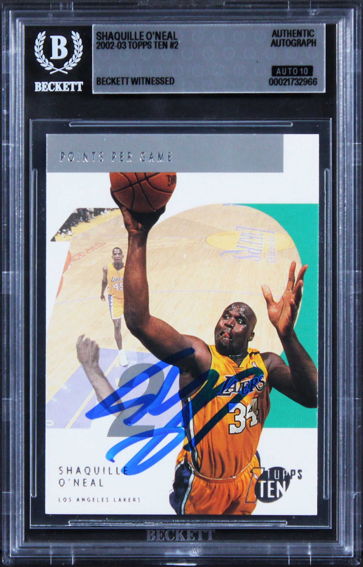 Lakers Shaquille O'Neal Signed 2002 Topps Ten #2 Card Auto GM 10! BAS Slabbed