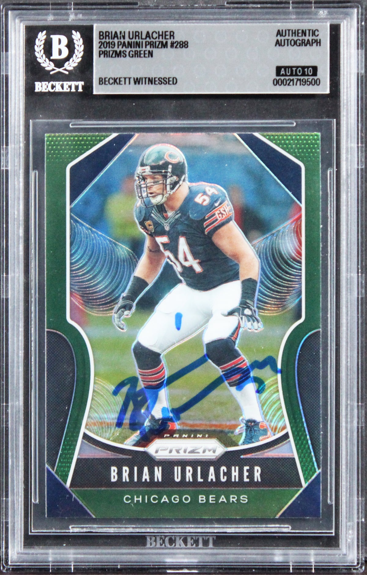 Bears Brian Urlacher Signed 2019 Panini Prizm Green #288 Card Auto 10! BAS Slab