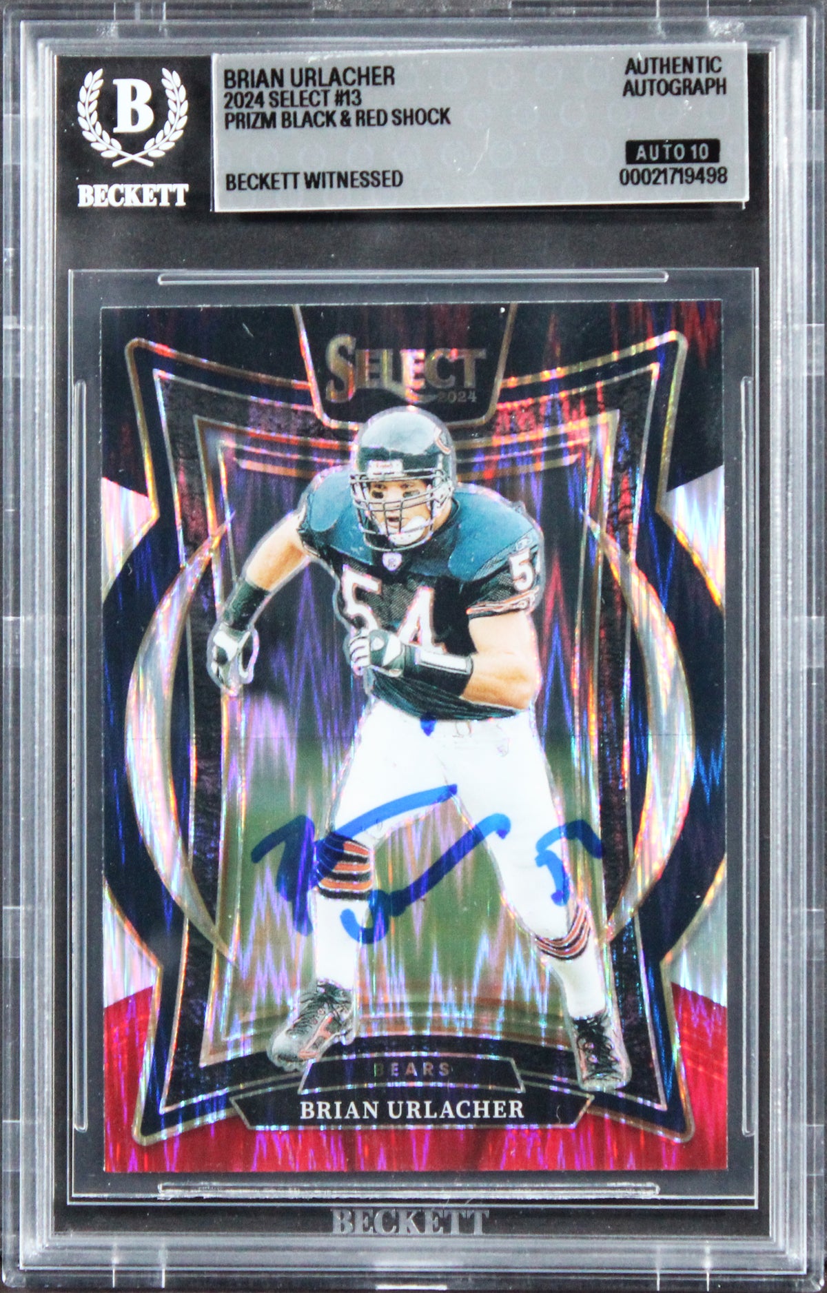 Bears Brian Urlacher Signed 2024 Select B&R Shock #13 Card Auto 10! BAS Slabbed