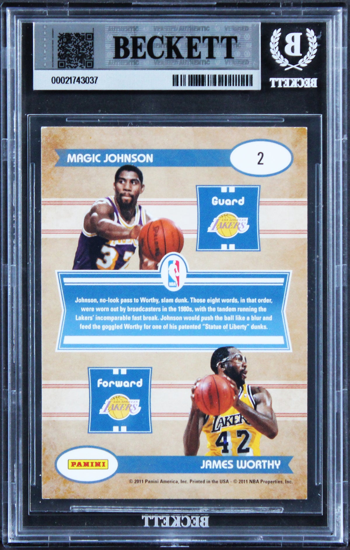 Magic Johnson & James Worthy Signed 2010 Classics #2 Card Auto 10! BAS Slabbed