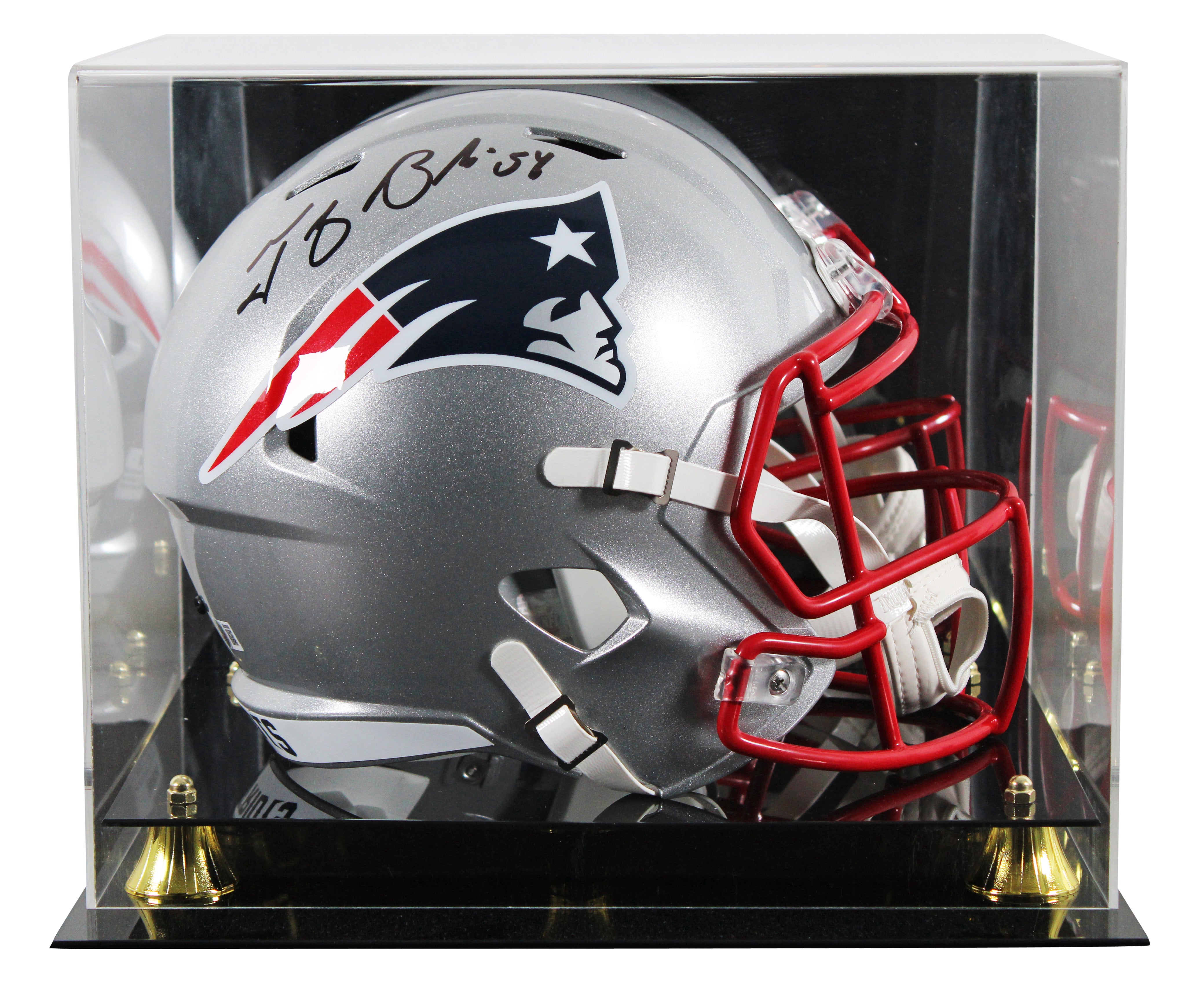 Patriots Tedy Bruschi Signed Full Size Speed Rep Helmet W/ Case BAS Witnessed