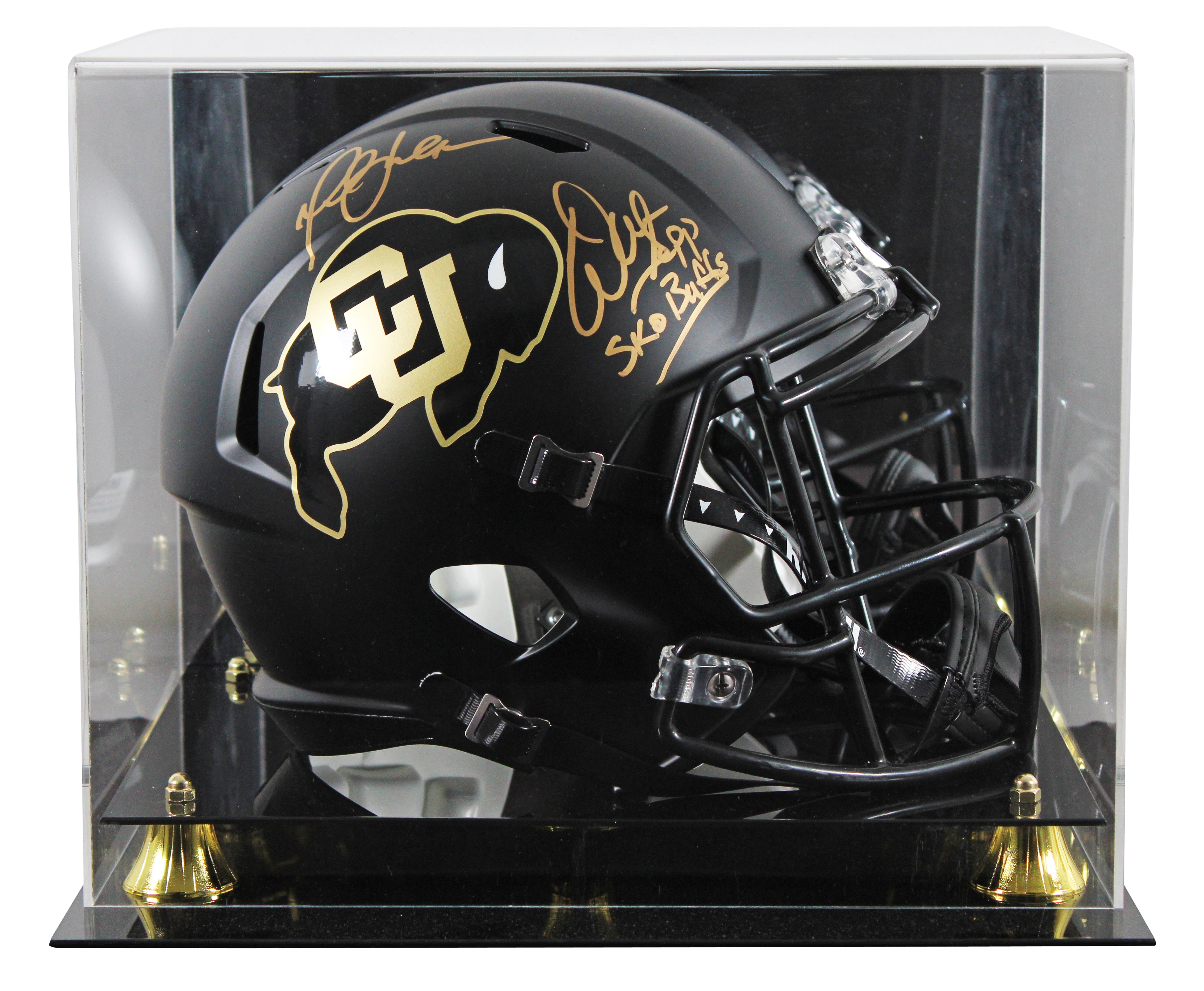 Colorado (2) Sapp & Faulk Signed Black Full Size Speed Rep Helmet W/ Case BAS W