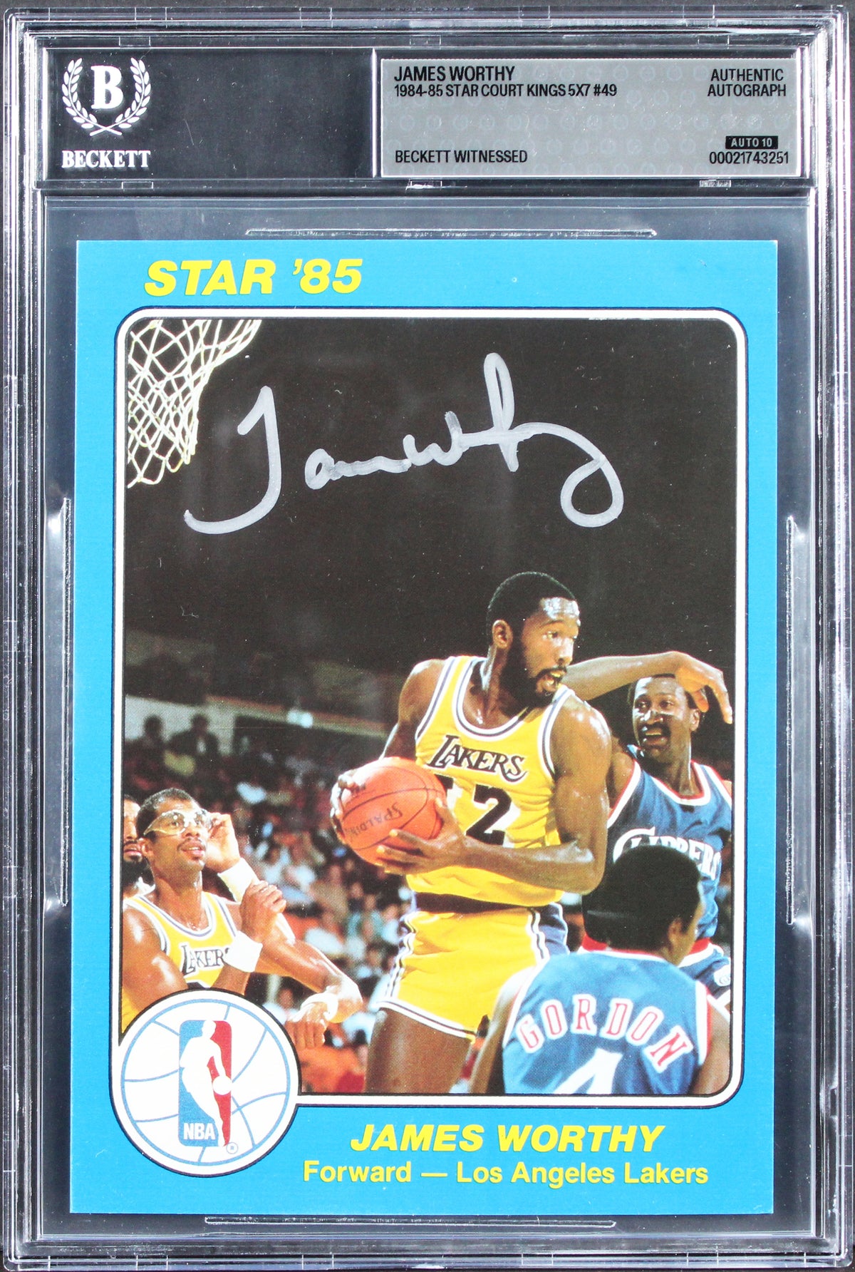 Lakers James Worthy Signed 1984 Star Court Kings 5x7 #49 Card Auto 10! BAS Slab