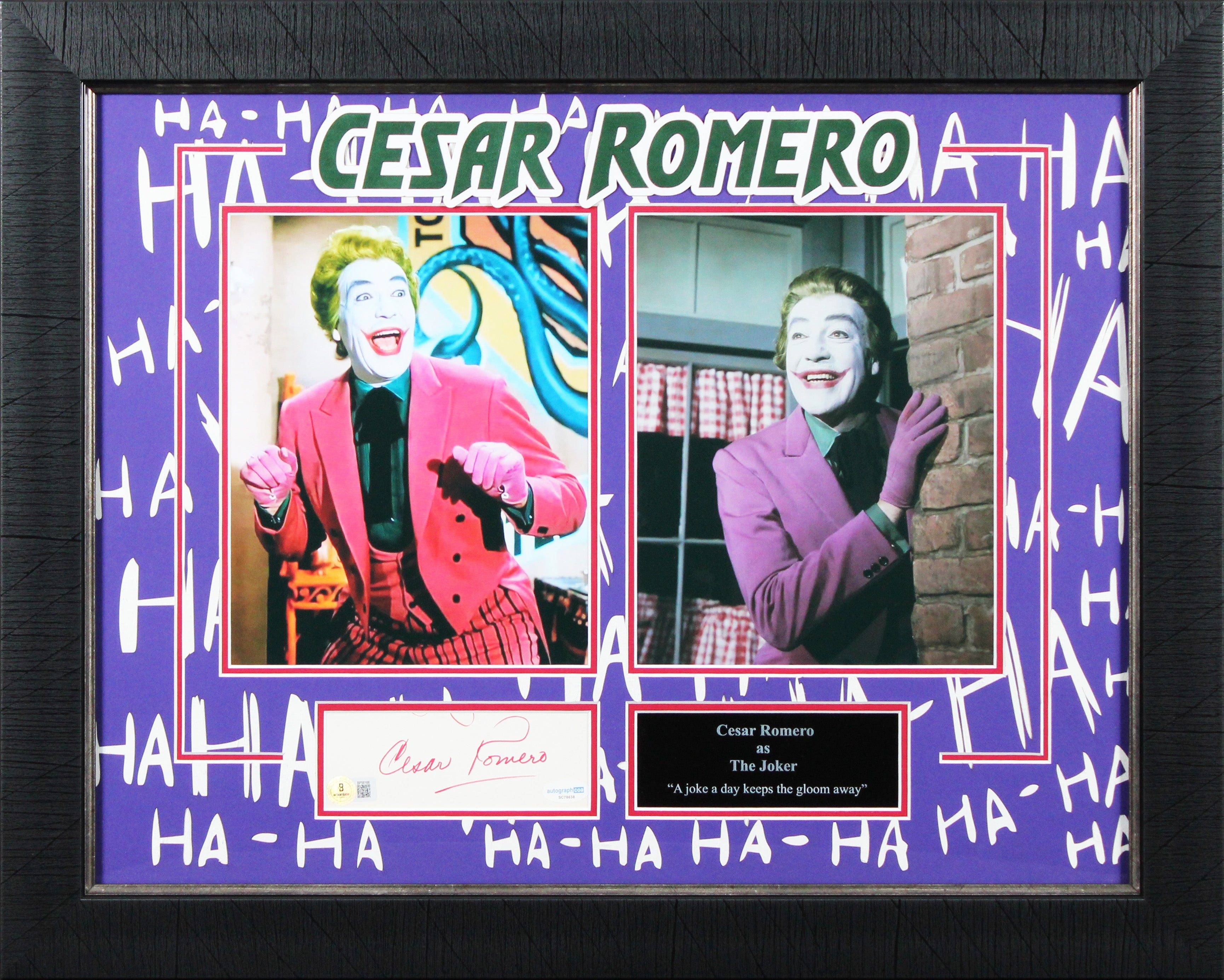 Cesar Romero Batman Authentic Signed & Framed 2.75x5.75 Cut Sig BAS #BP56166