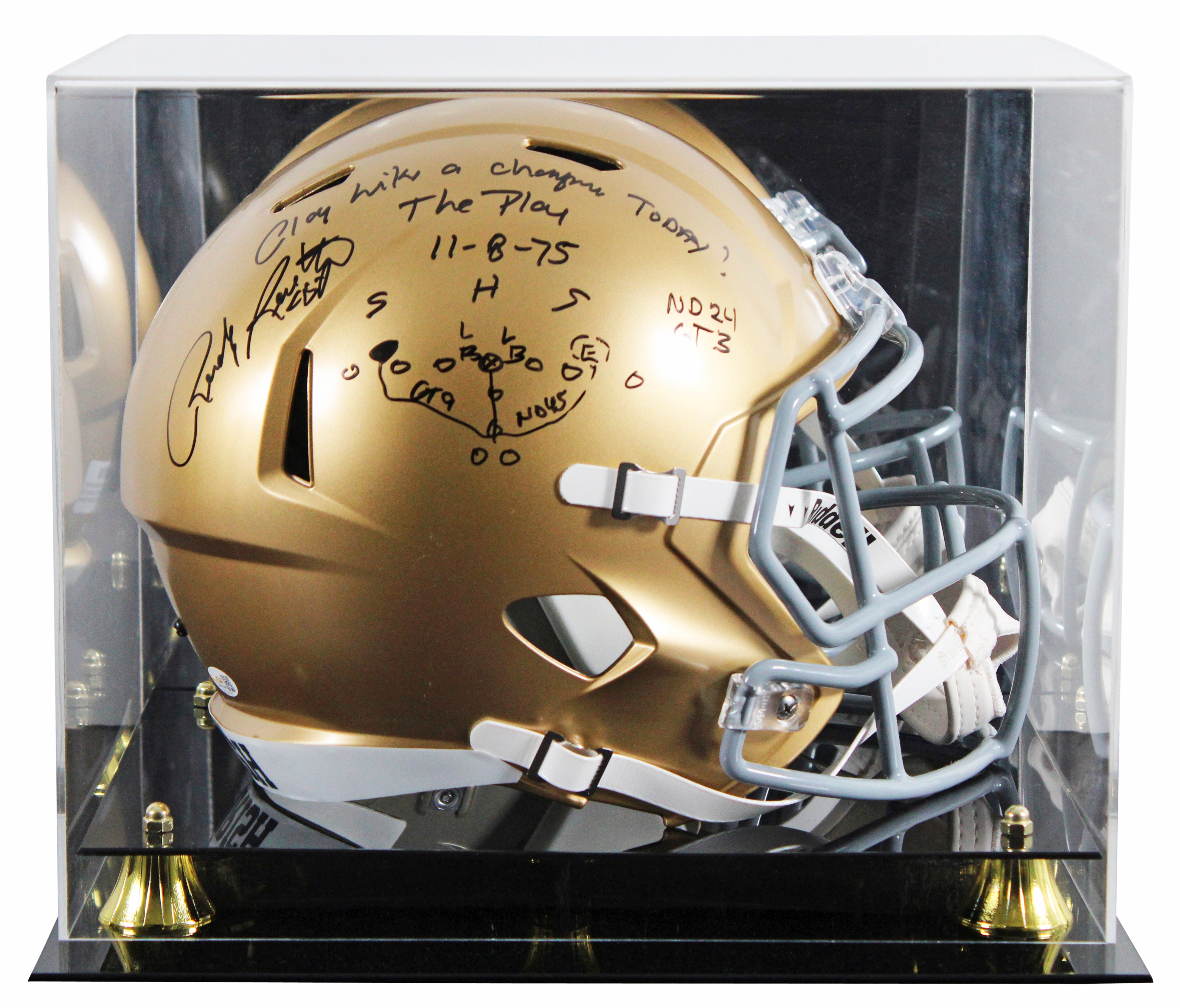 ND Rudy Ruettiger Signed F/S Speed Rep Helmet w/ Hand Drawn Play W/ Case JSA Wit