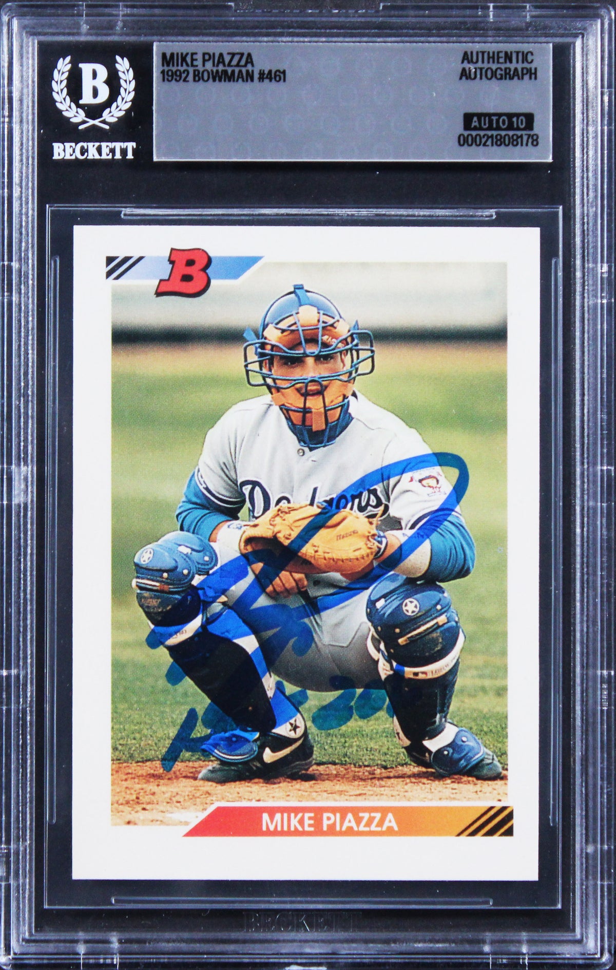 Dodgers Mike Piazza "HOF 2016" Signed 1992 Bowman #461 Card Auto 10! BAS Slabbed