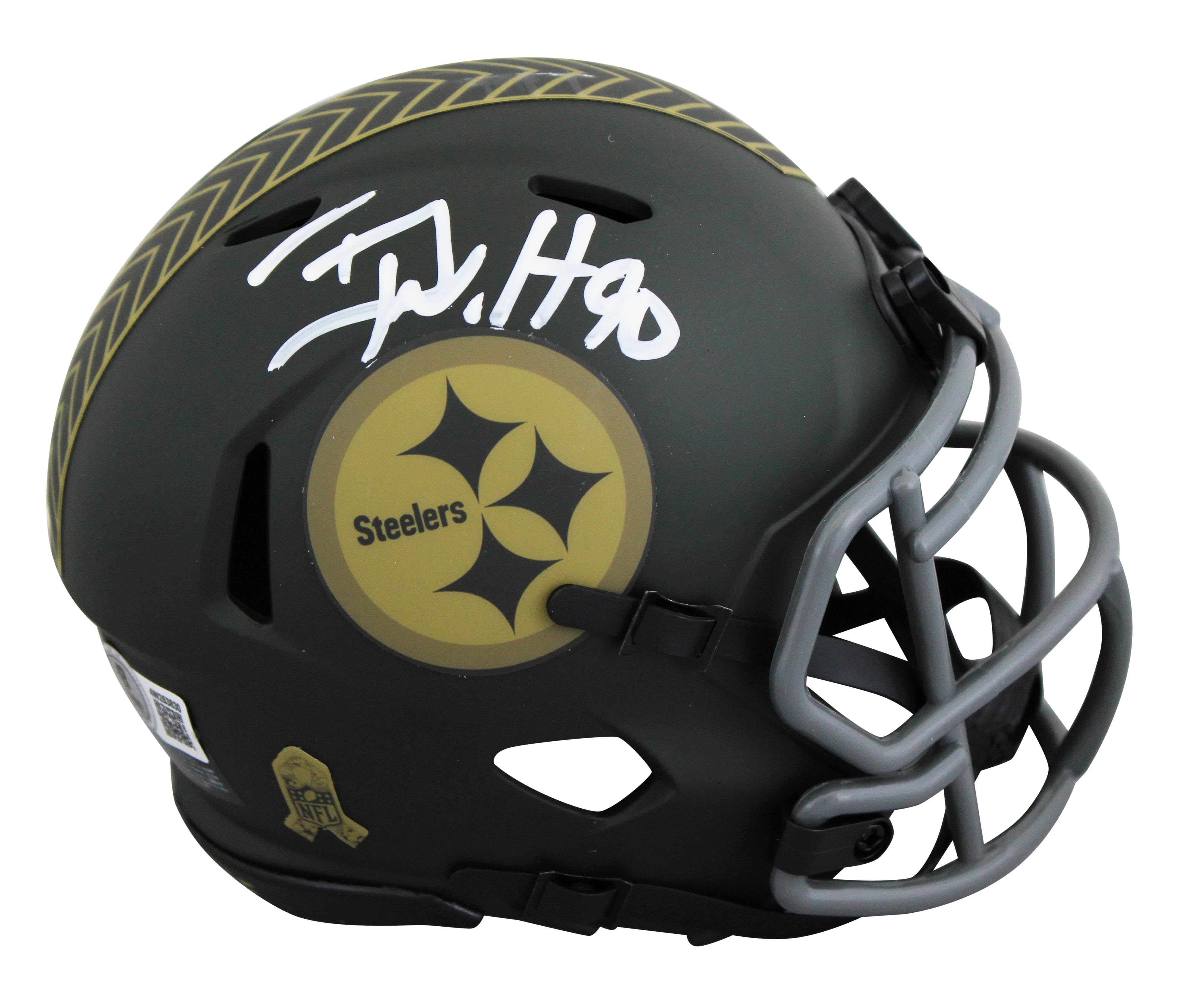 Steelers T.J. Watt Signed Salute to Service IV Speed Mini Helmet W/ Case BAS Wit