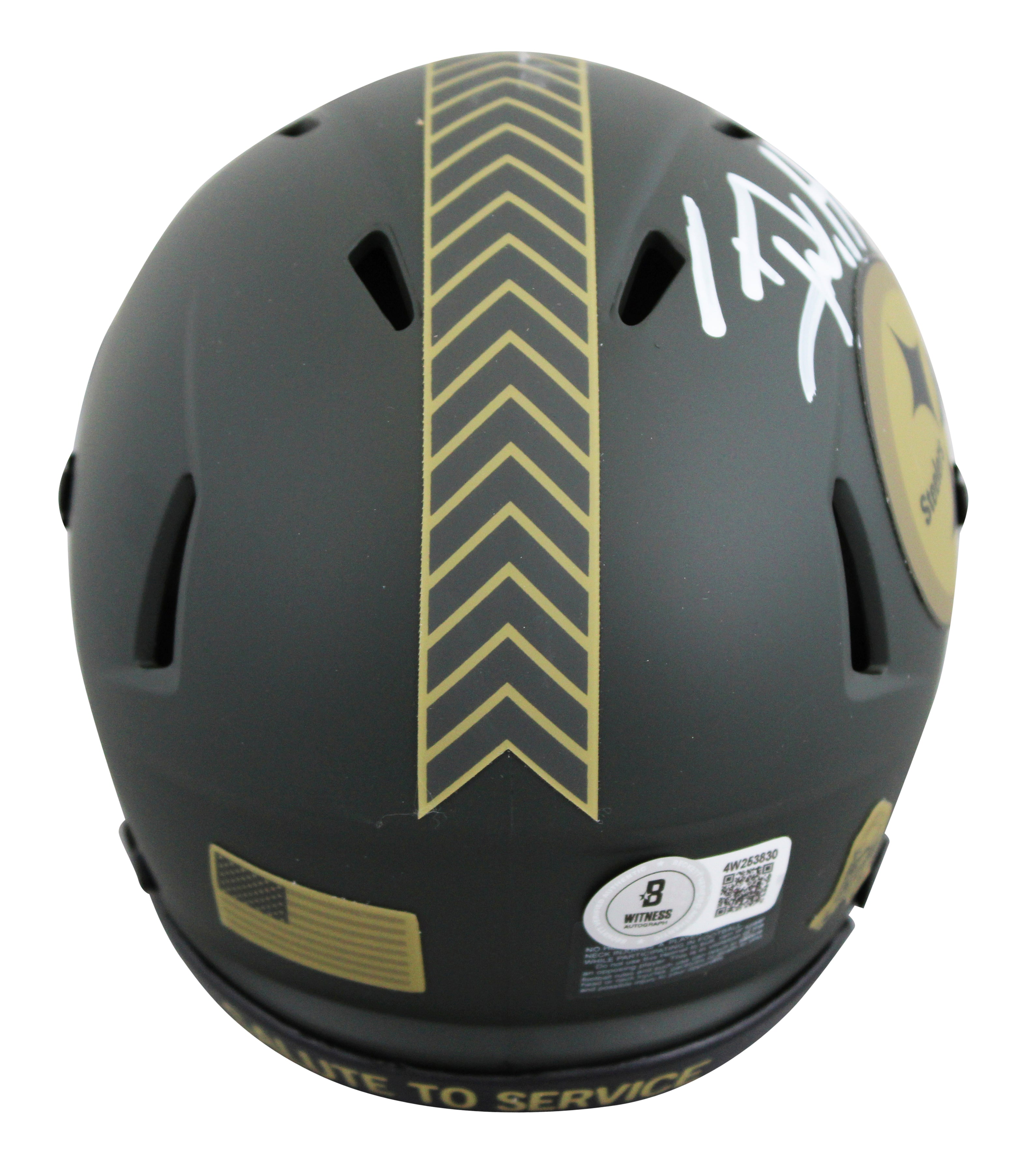 Steelers T.J. Watt Signed Salute to Service IV Speed Mini Helmet BAS Witnessed