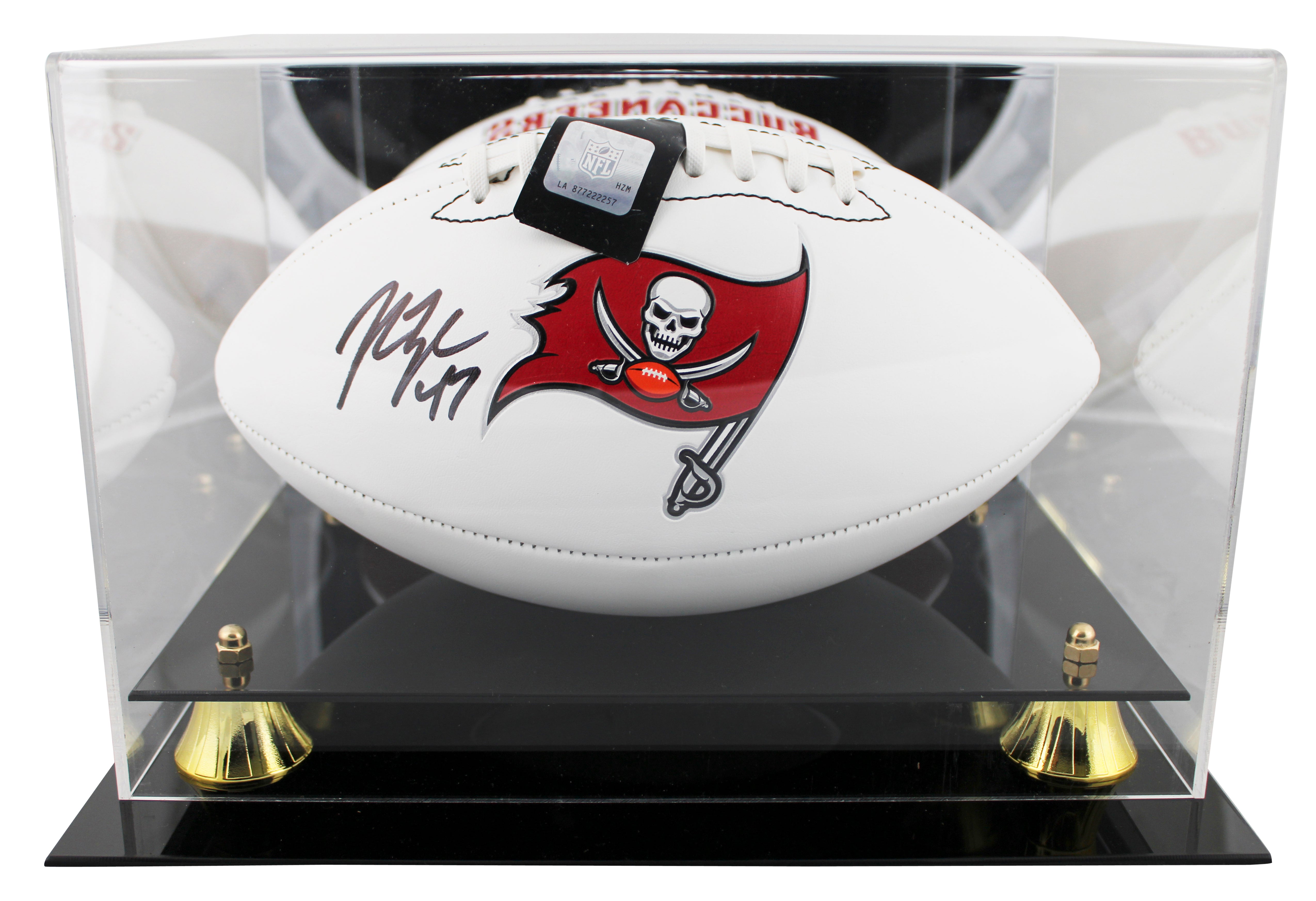 Buccaneers John Lynch Signed Rawlings White Panel Football W/ Case BAS Witnessed