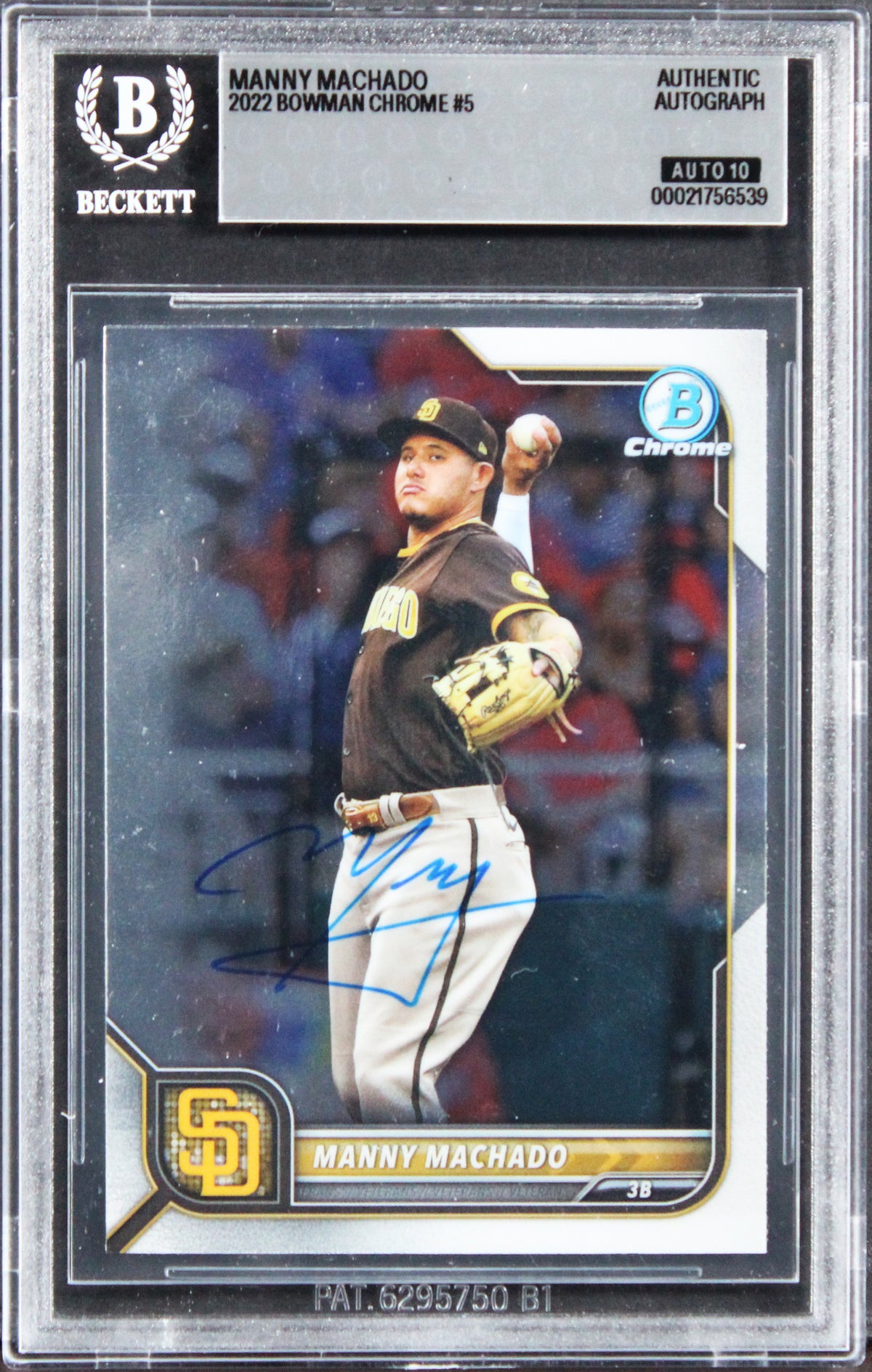 Padres Manny Machado Signed 2022 Bowman Chrome #5 Card Auto GM 10! BAS Slabbed