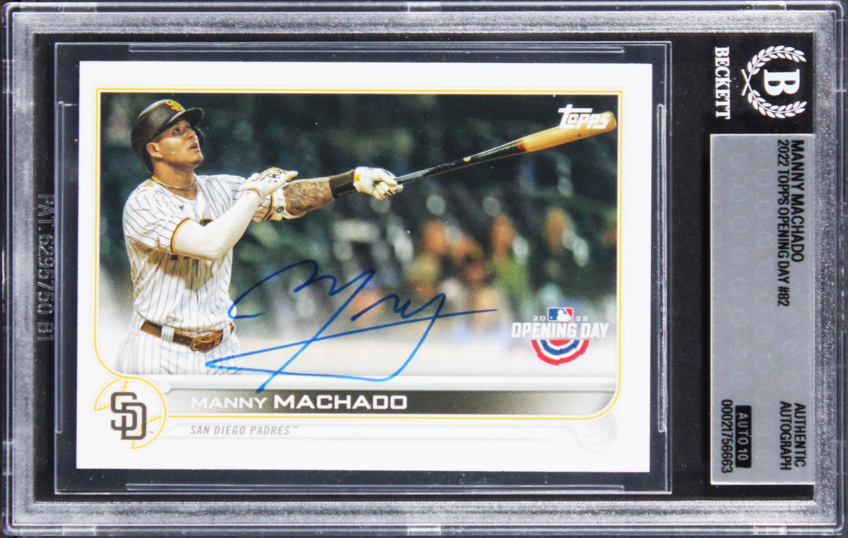 Padres Manny Machado Signed 2022 Topps Opening Day #82 Card Auto 10! BAS Slabbed