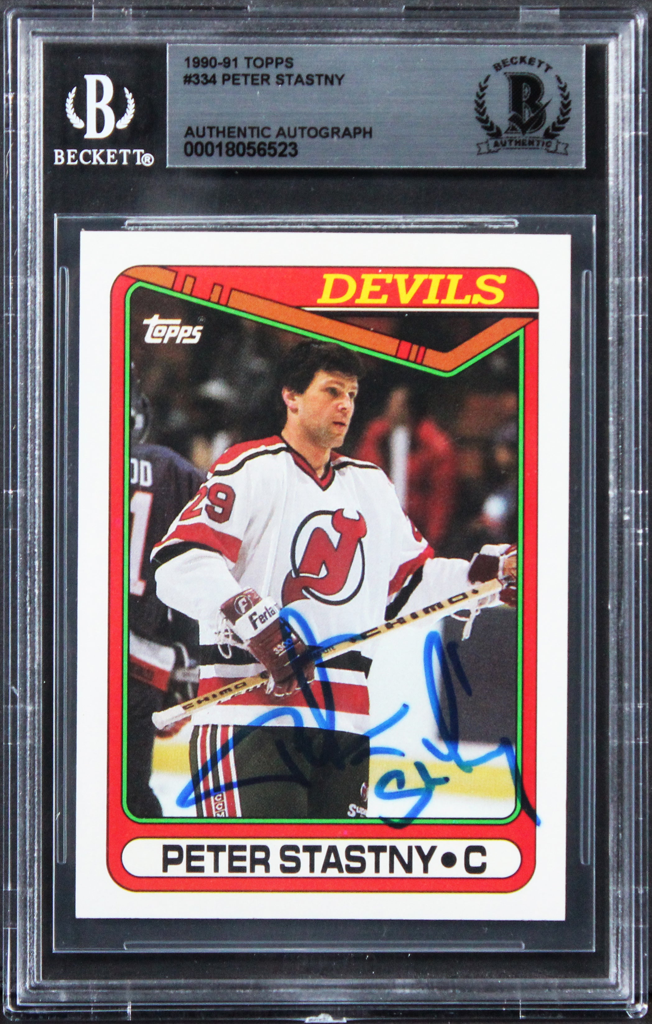 Devils Peter Stastny Authentic Signed 1990 Topps #334 Card BAS Slabbed