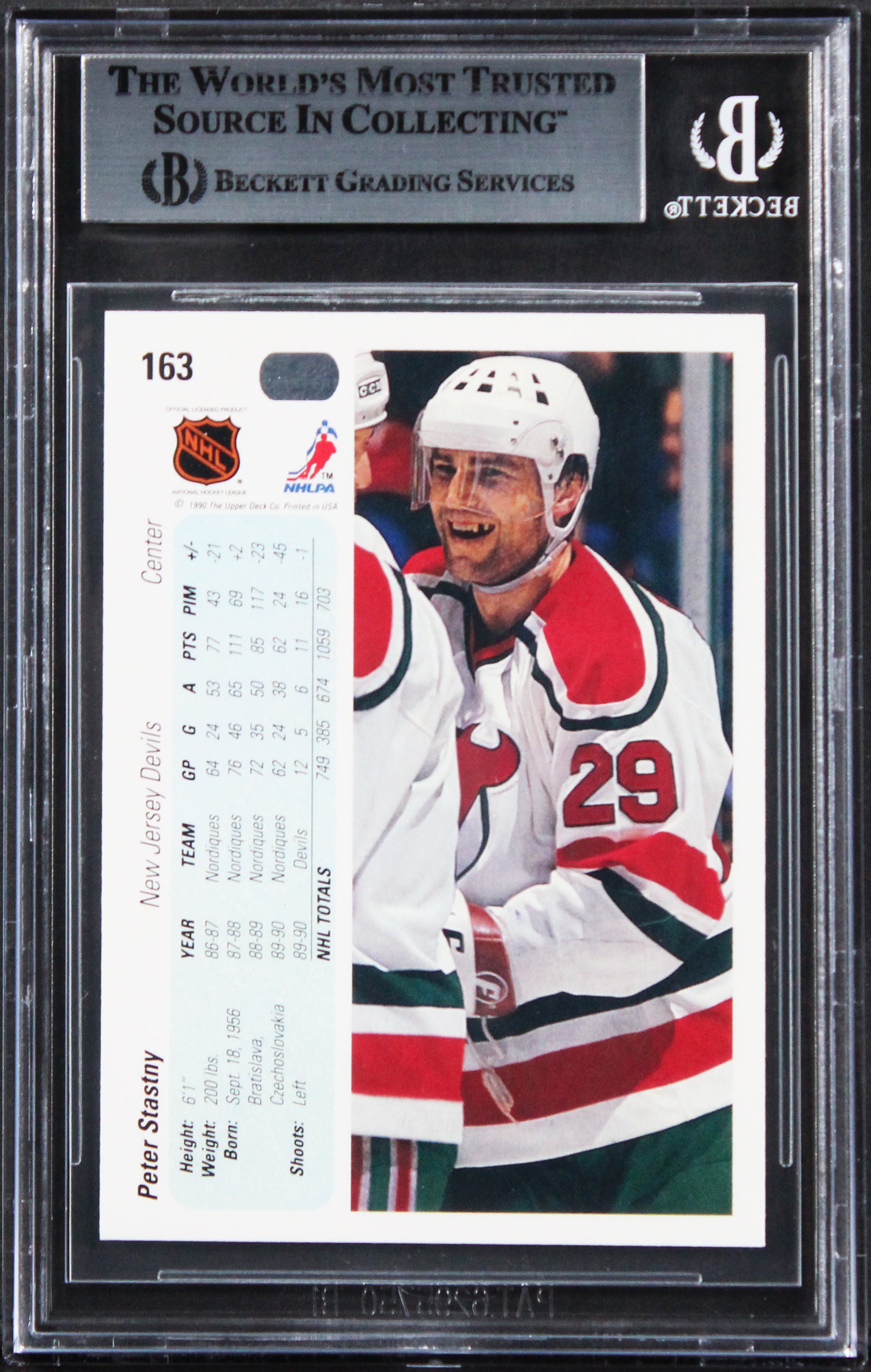 Devils Peter Stastny Authentic Signed 1990 Topps #334 Card BAS Slabbed