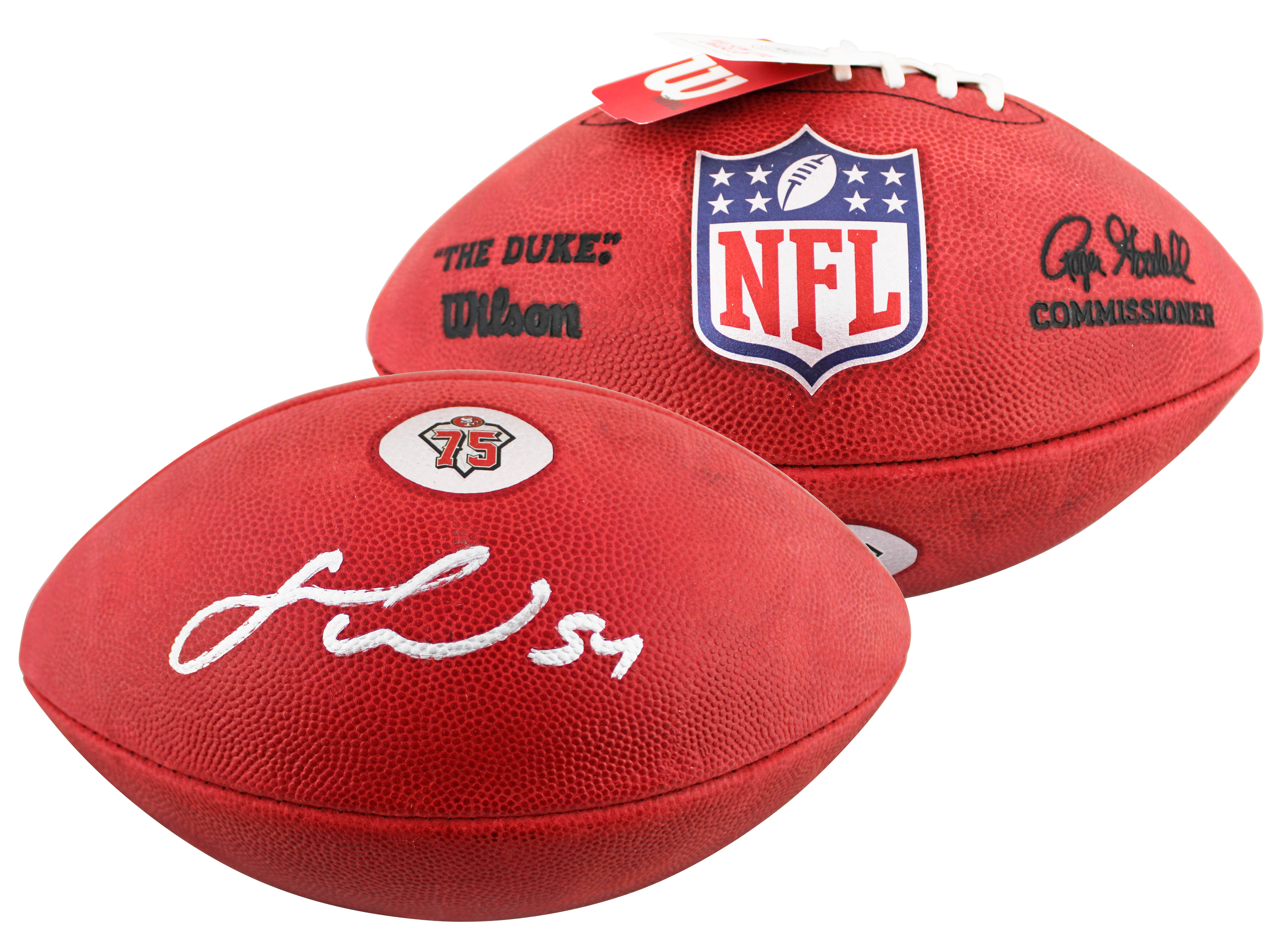 49ers Fred Warner Signed Wilson "The Duke" 75th Anniversary Football BAS Witness