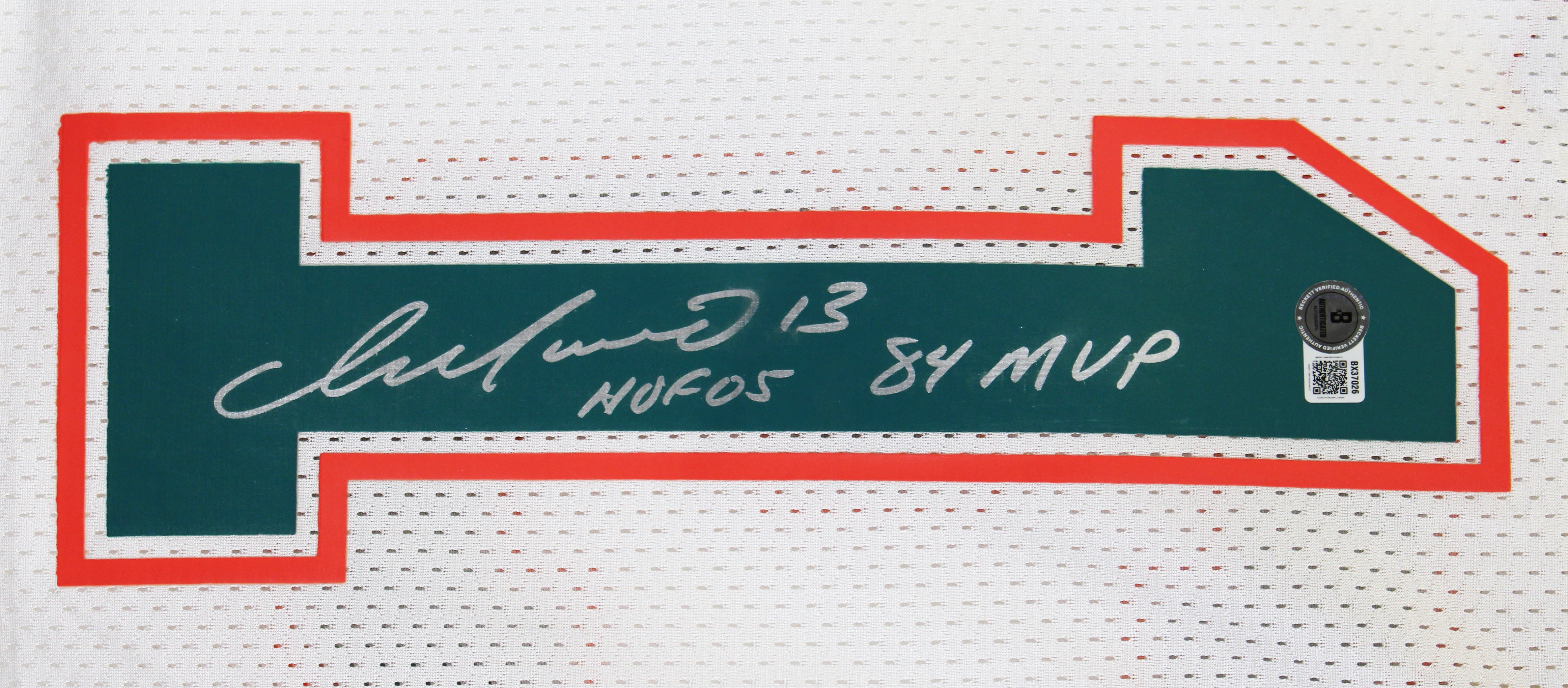 Dolphins Dan Marino "HOF, 84 MVP" Signed White 1990 TB M&N Jersey BAS #BX37026