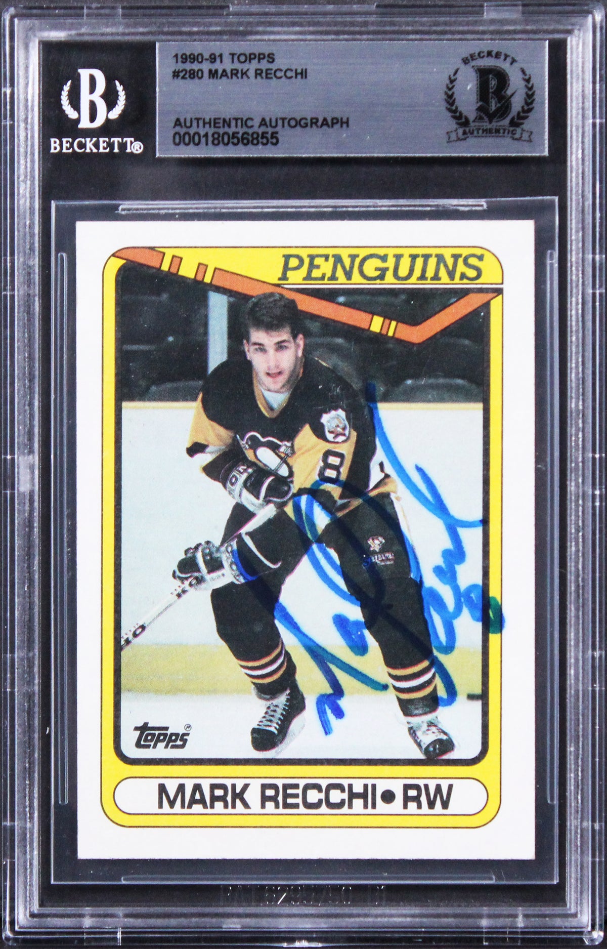 Penguins Mark Recchi Authentic Signed 1990 Topps #280 Card BAS Slabbed