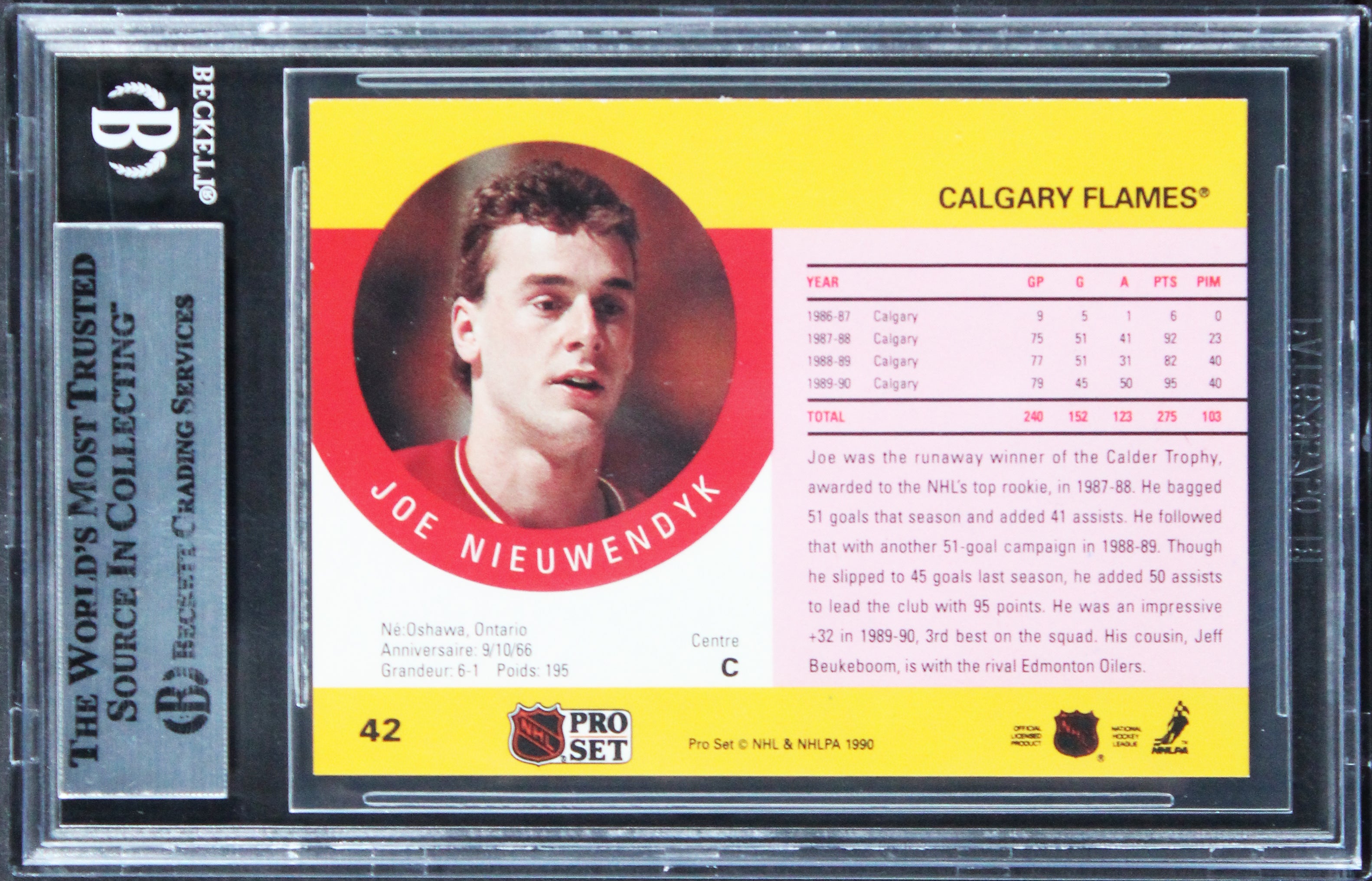 Flames Joe Nieuwendyk Authentic Signed 1990 Pro Set #42B Card BAS Slabbed