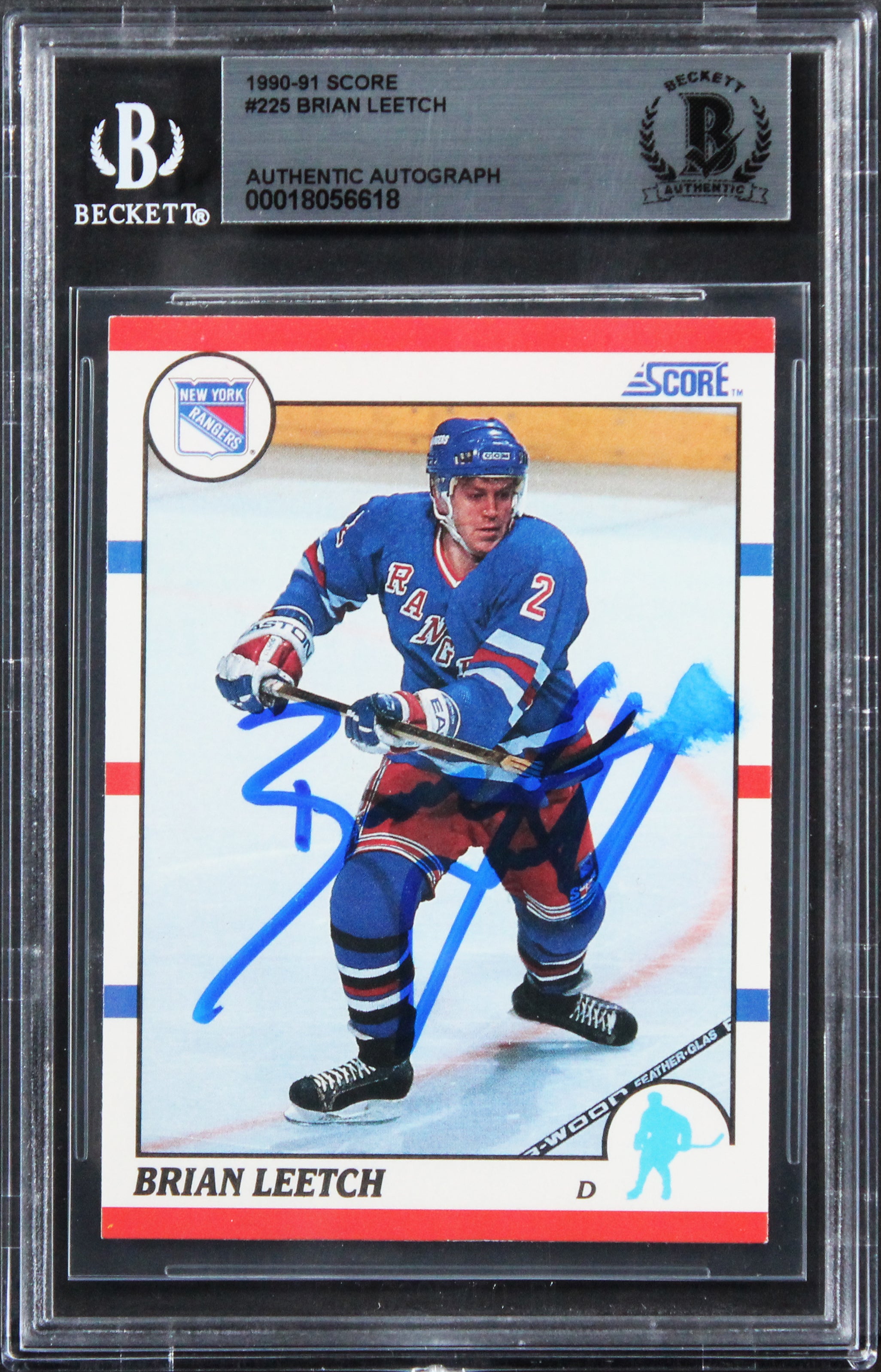 Rangers Brian Leetch Authentic Signed 1990 Score #225 Card BAS Slabbed