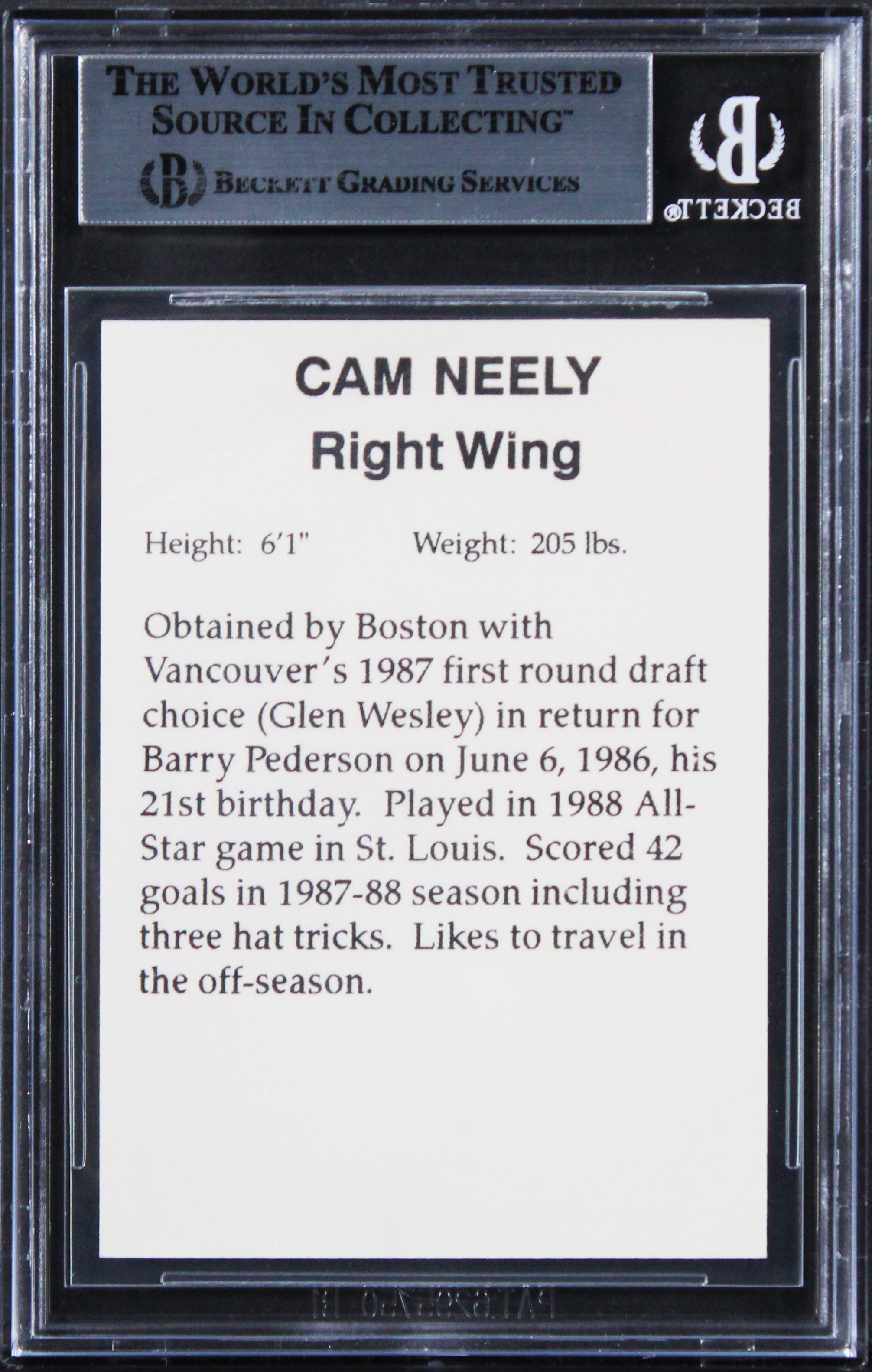 Bruins Cam Neely Authentic Signed 1988 Bruins Sports Action #16 Card BAS Slabbed