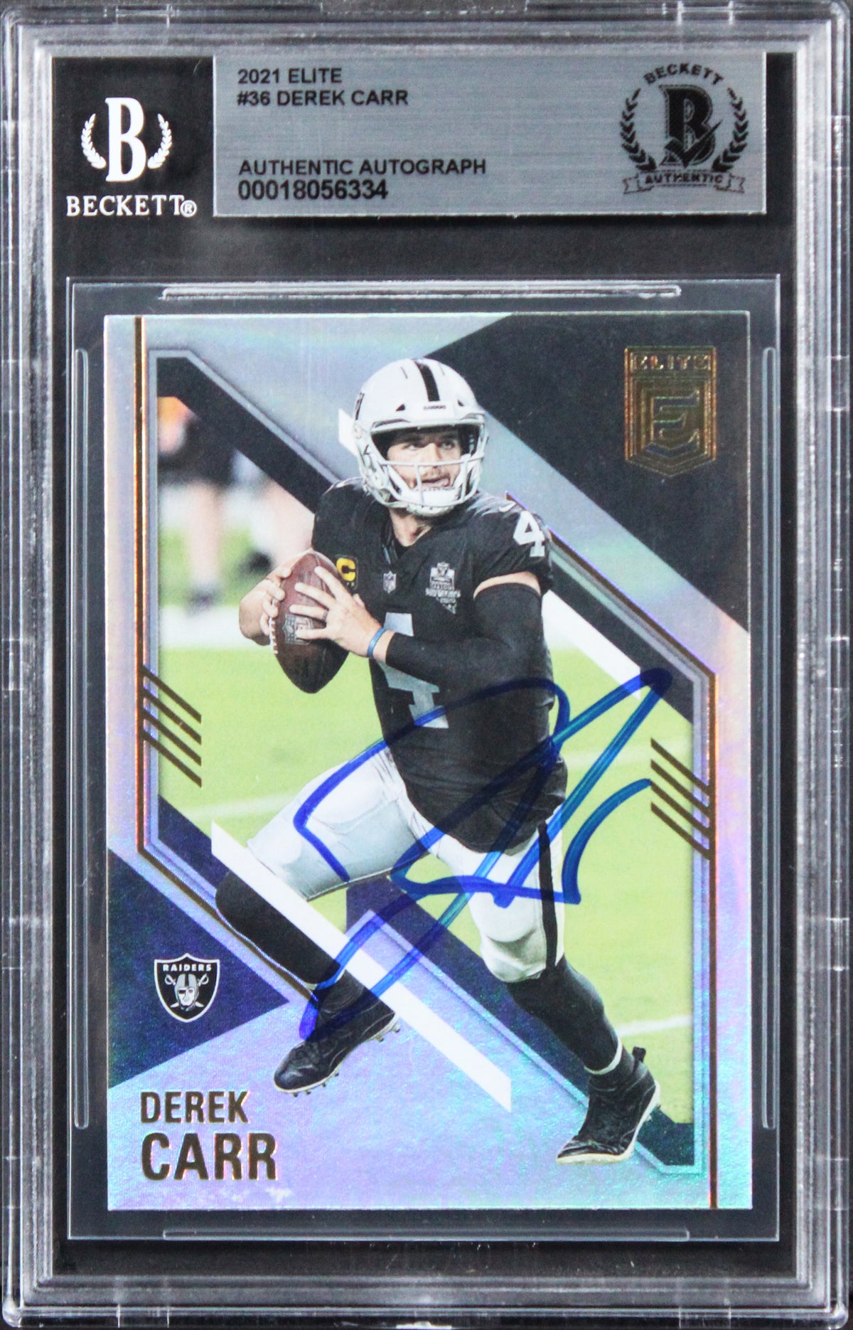 Raiders Derek Carr Authentic Signed 2021 Elite #36 Card Autographed BAS Slabbed