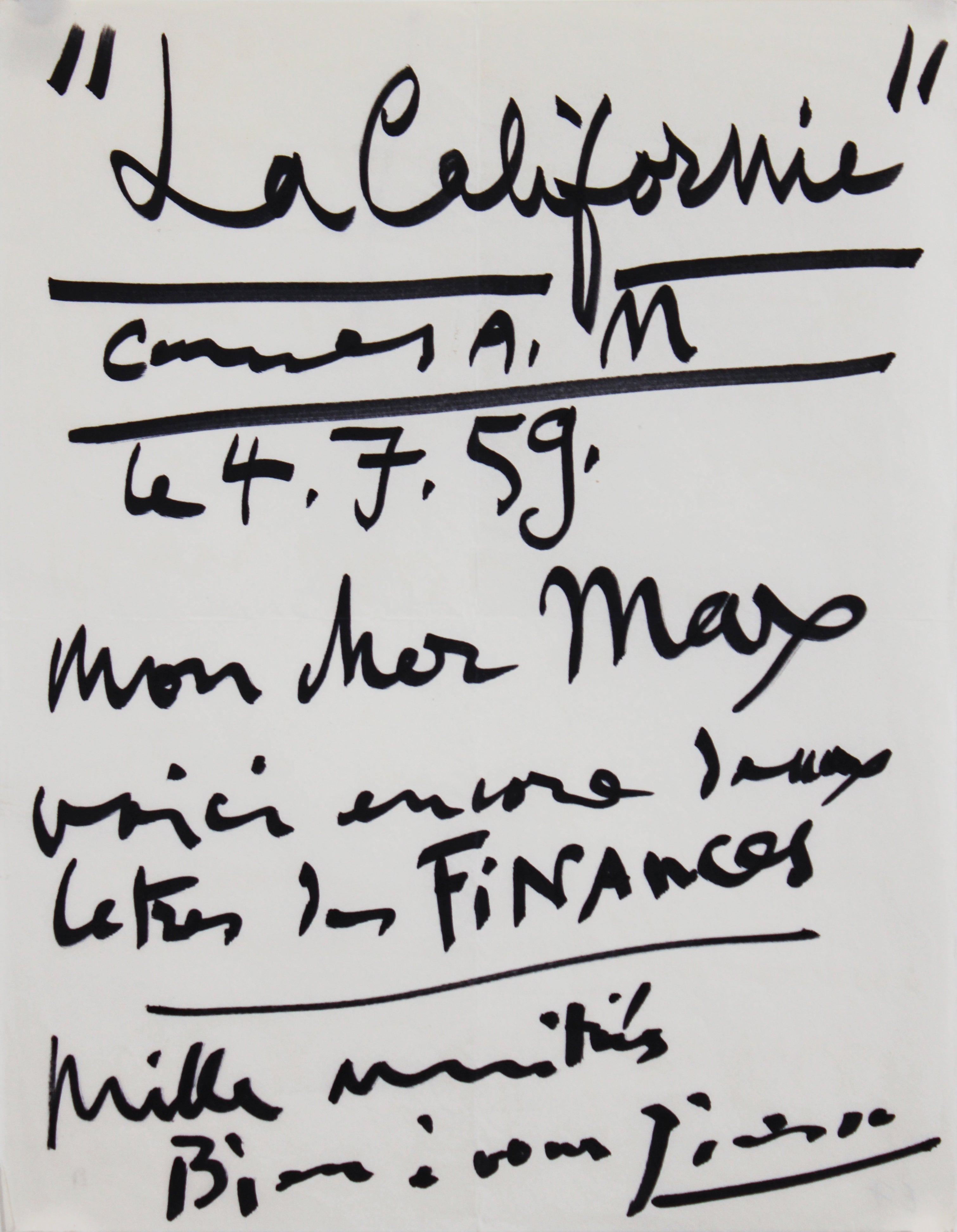 Pablo Picasso Authentic Signed & Handwritten 8.25x10.5 Letter BAS #AE04583