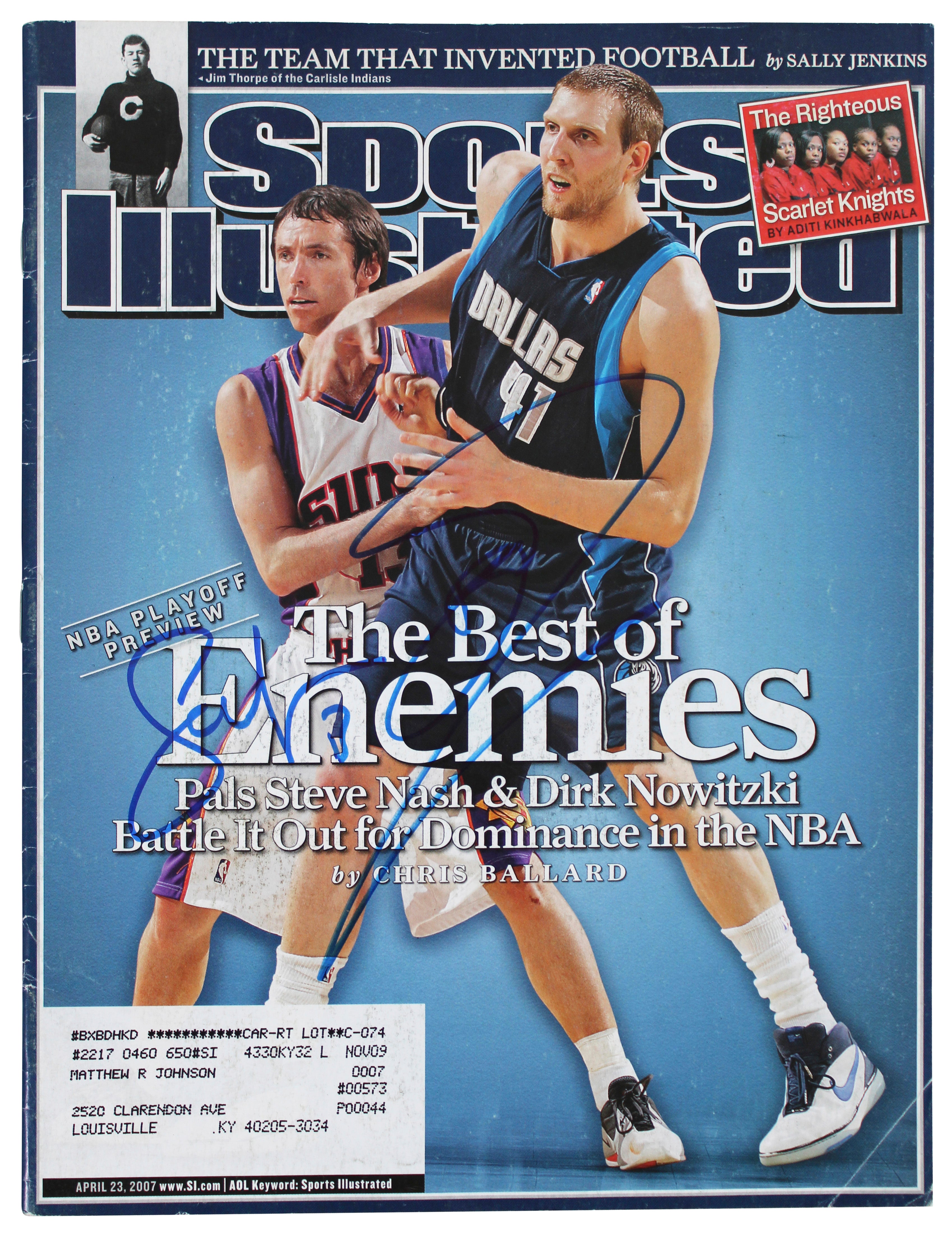 Dirk Nowitzki & Steve Nash Signed 2007 Sports Illustrated Magazine BAS #AE13002