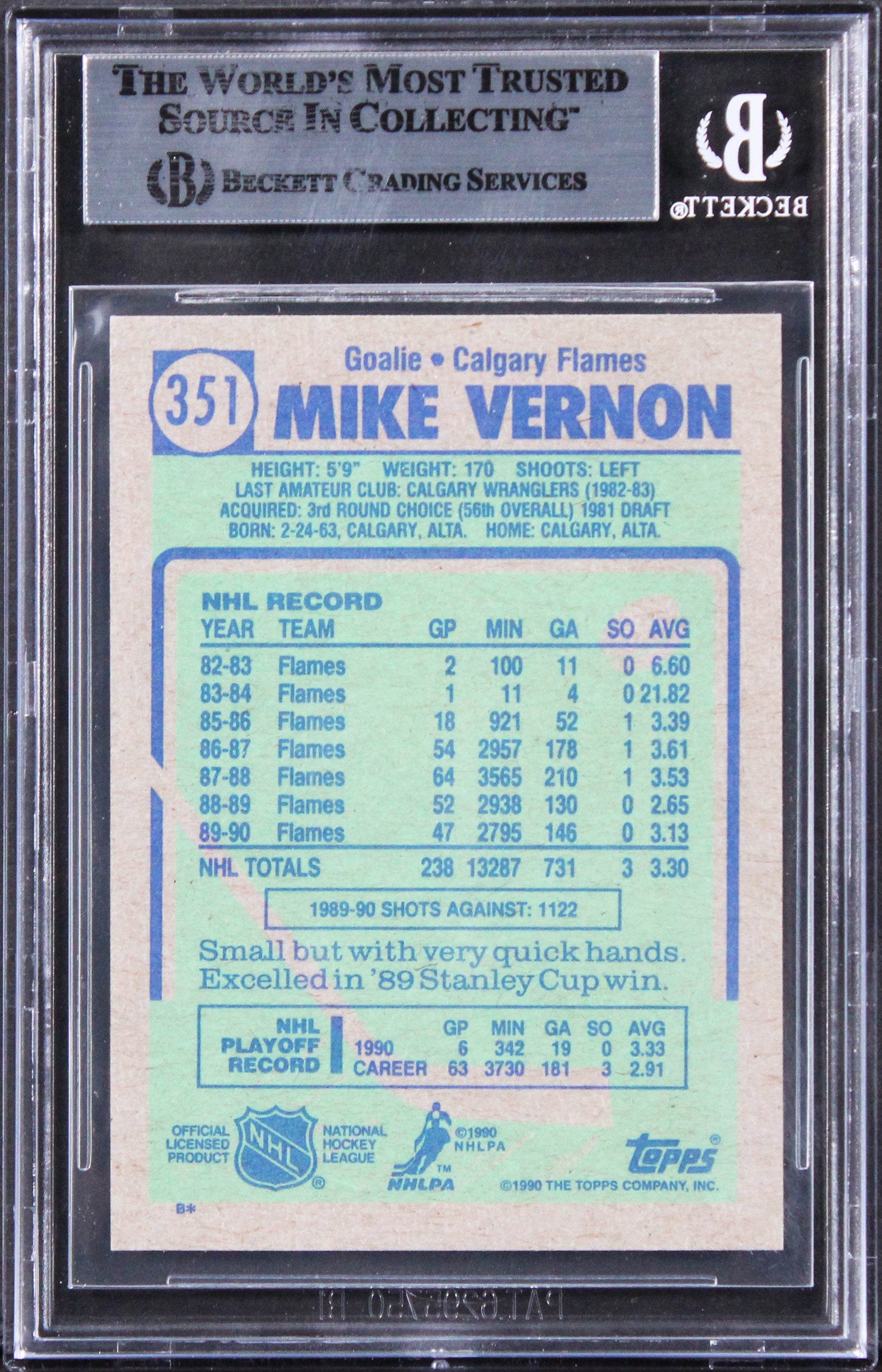 Flames Mike Vernon Authentic Signed 1990 Topps #351 Card BAS Slabbed