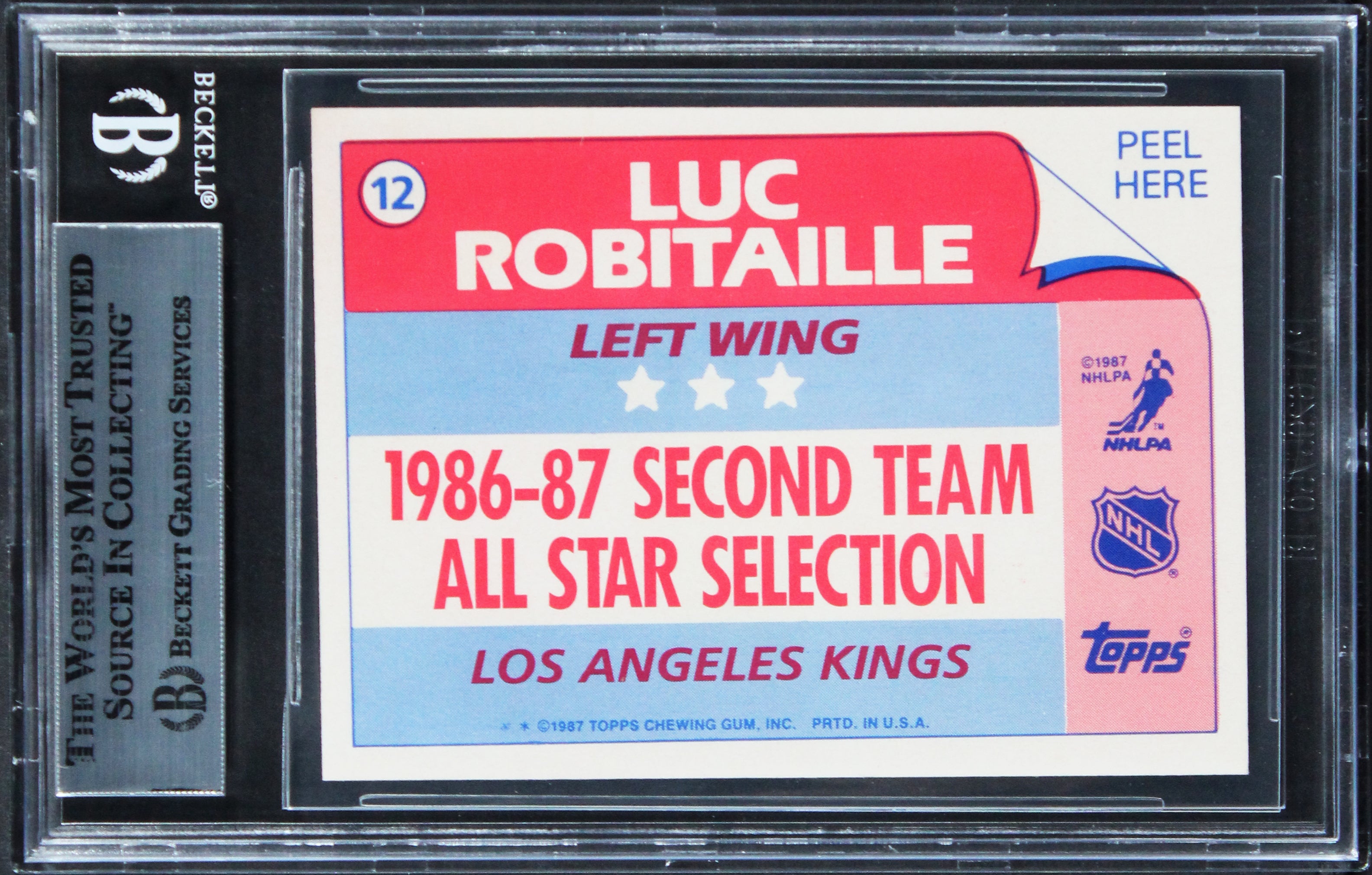 Kings Luc Robitaille Signed 1987 Topps Sticker Inserts #12 Card BAS Slabbed