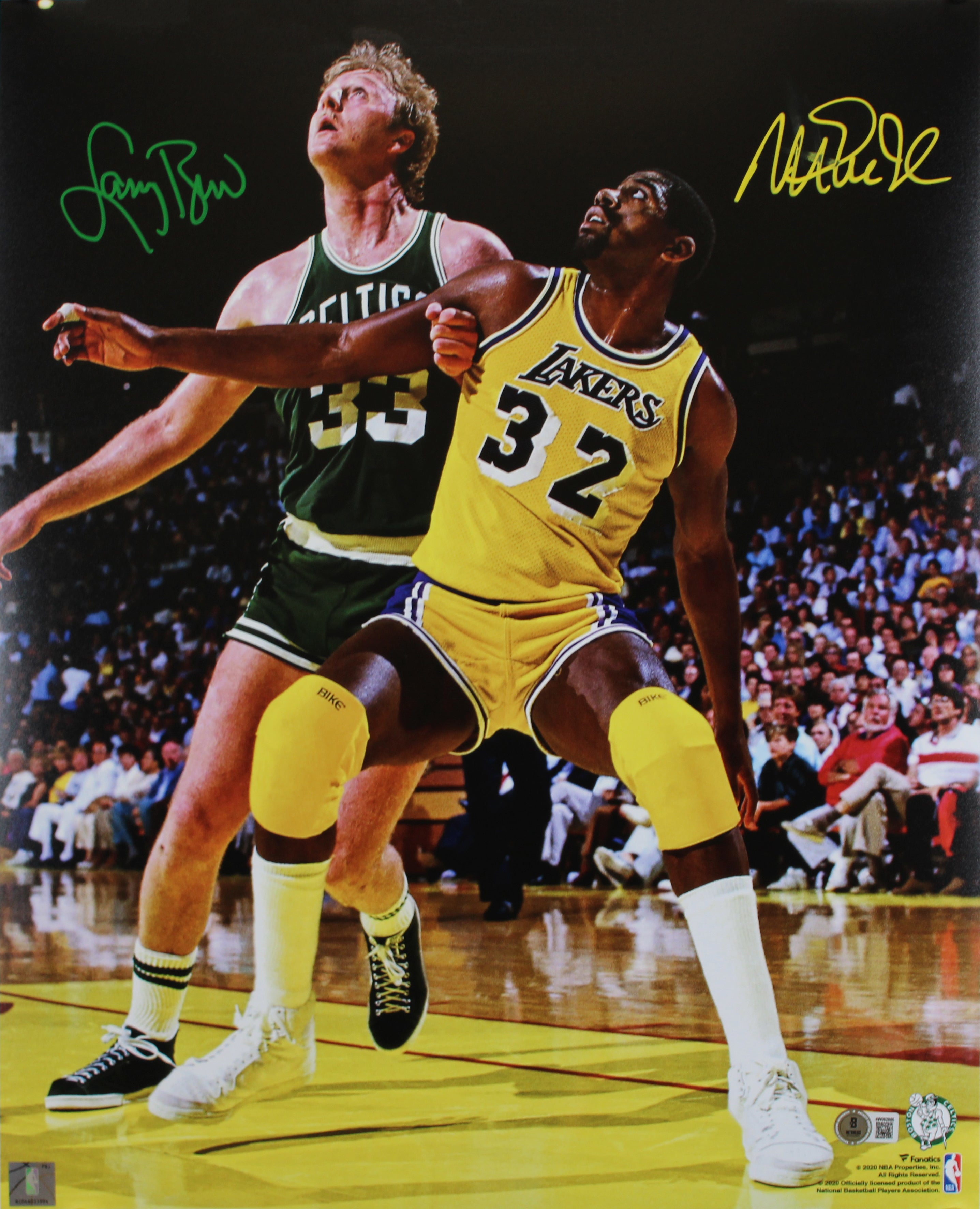 Magic Johnson & Larry Bird Signed 16x20 Vertical Spotlight Photo BAS W #4W062856