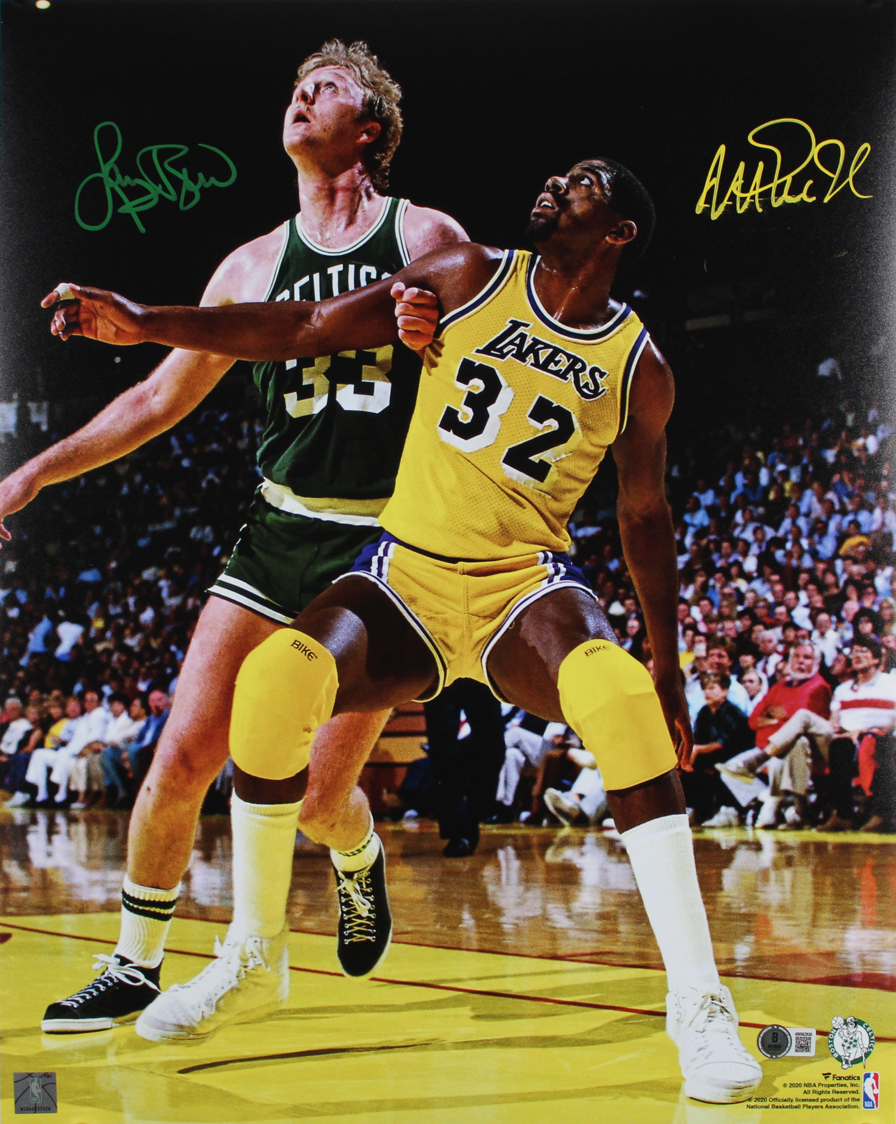 Magic Johnson & Larry Bird Signed 16x20 Vertical Spotlight Photo BAS W #4W062930