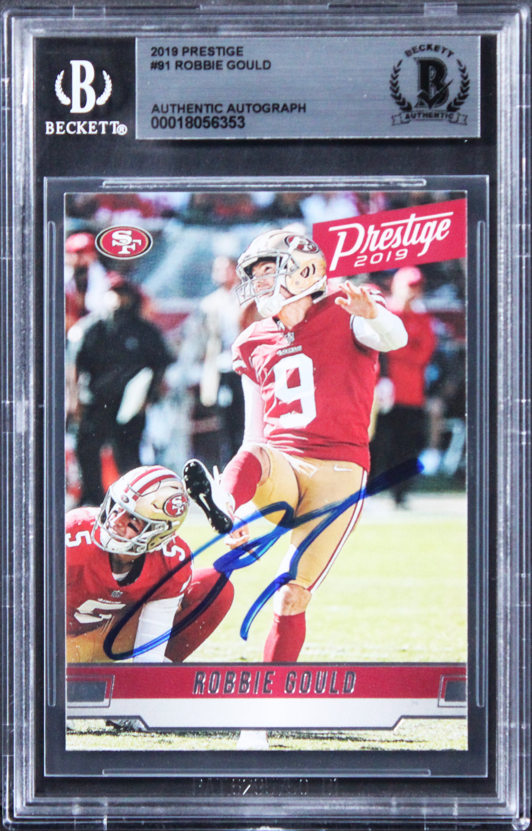49ers Robbie Gould Authentic Signed 2019 Prestige #91 Card BAS Slabbed 2