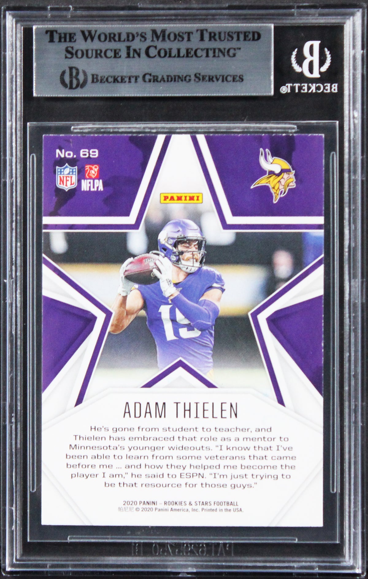 Vikings Adam Thielen Authentic Signed 2020 Rookies & Stars #69 Card BAS Slabbed
