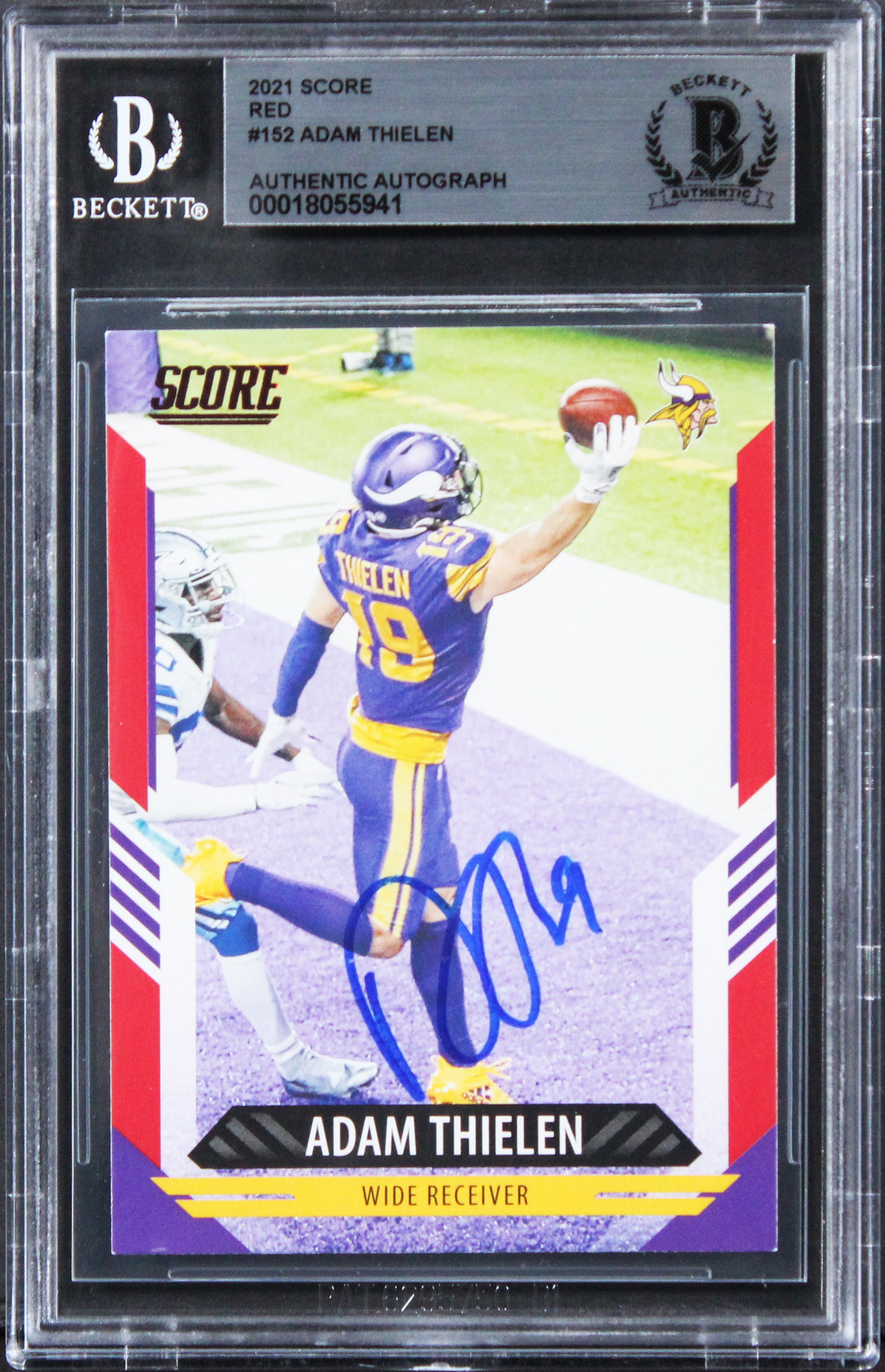 Vikings Adam Thielen Authentic Signed 2021 Score Red #152 Card BAS Slabbed