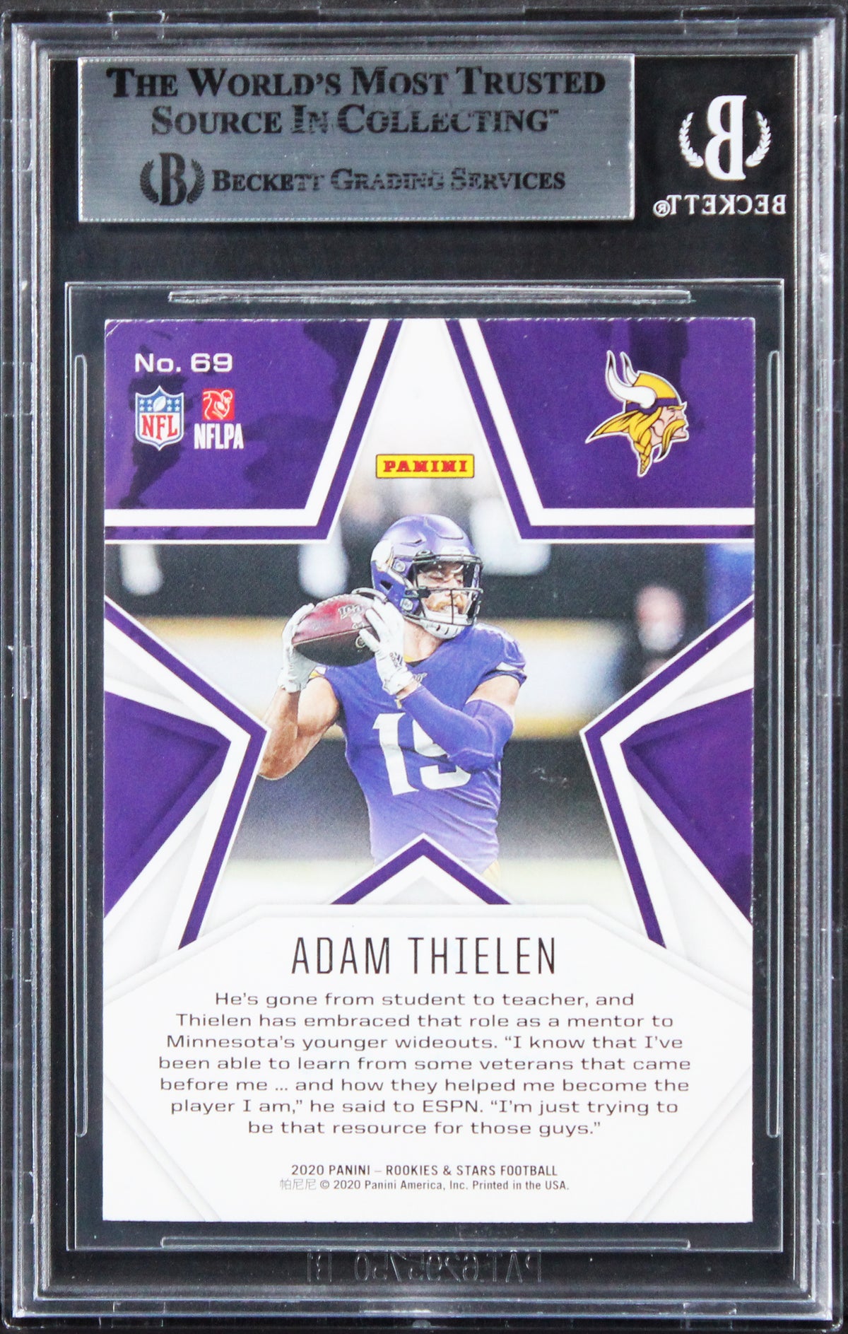 Vikings Adam Thielen Signed 2020 Rookies & Stars #69 Card BAS Slabbed 2