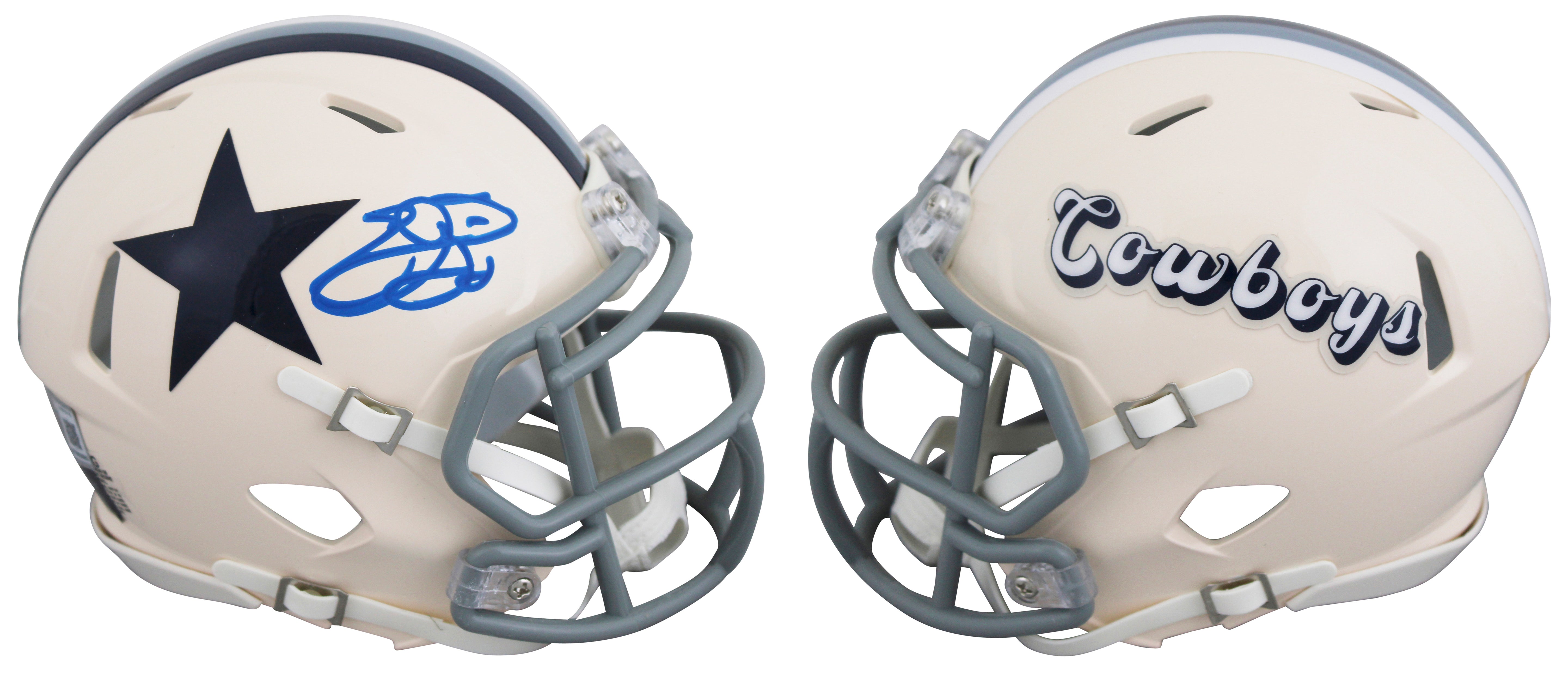 Cowboys Emmitt Smith Signed Retro Speed Mini Helmet W/ Case BAS Witnessed
