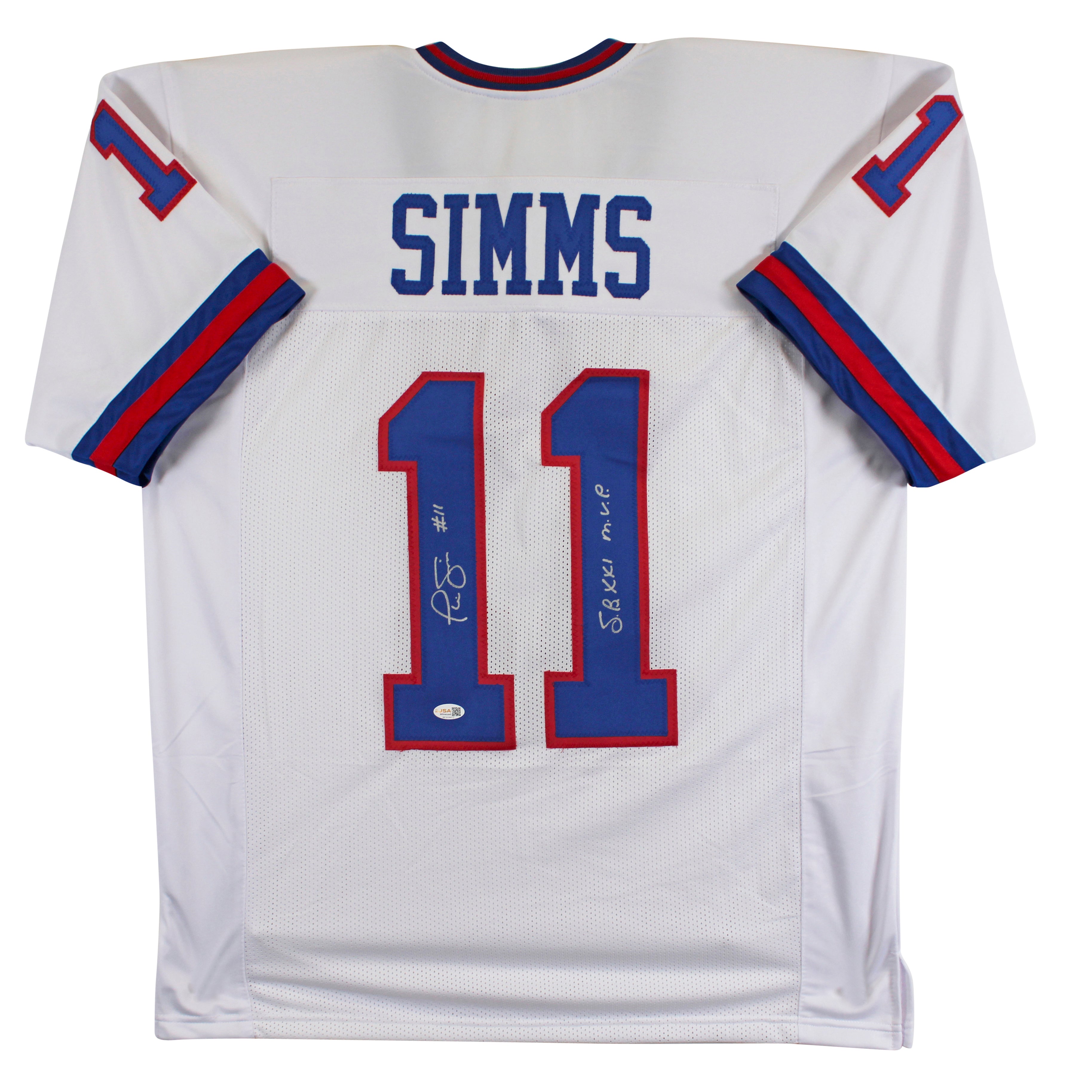 Phil Simms "SB XXI MVP" Authentic Signed White Pro Style Jersey JSA Witness