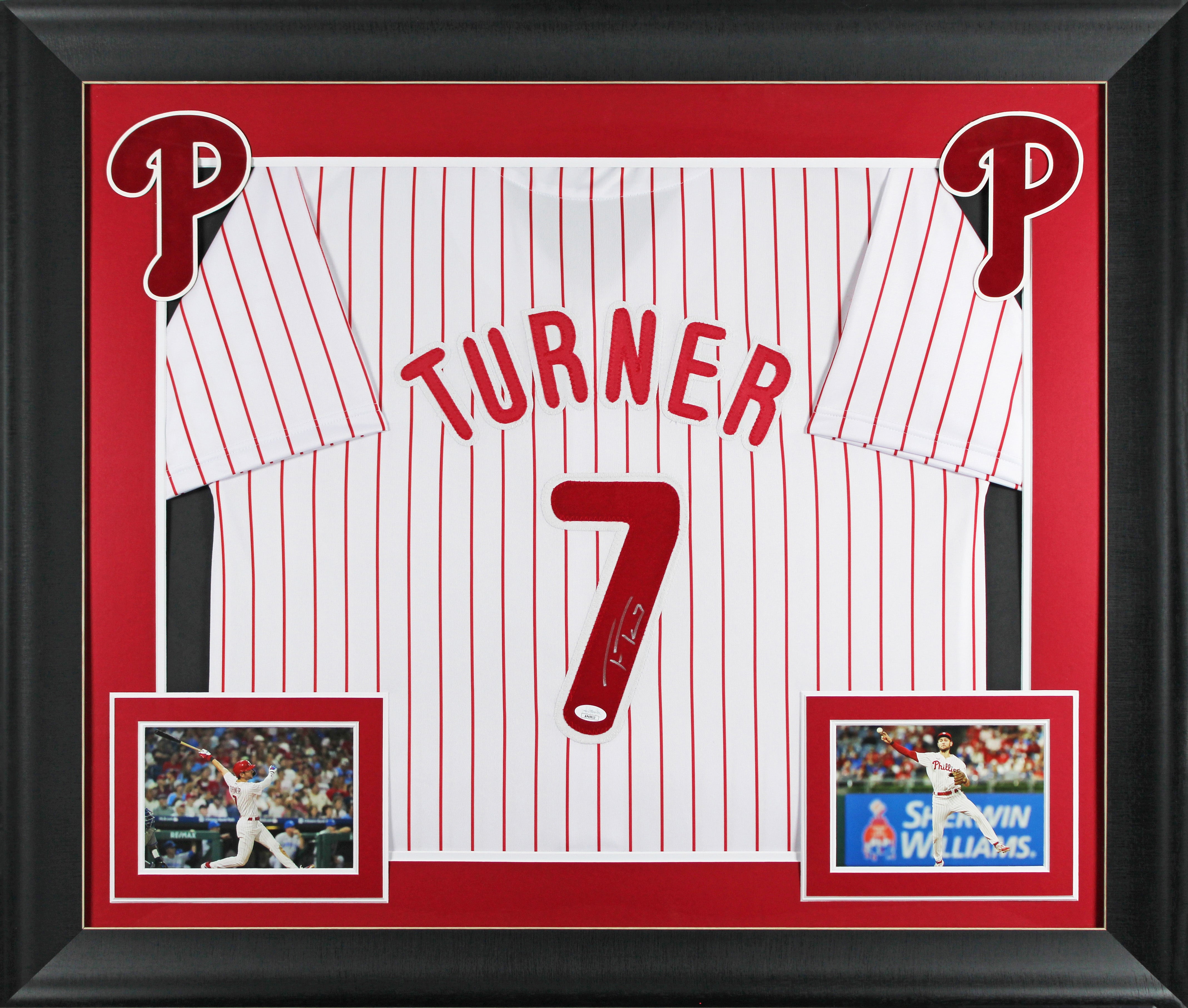 Trea Turner Authentic Signed White Pinstripe Pro Style Framed Jersey JSA