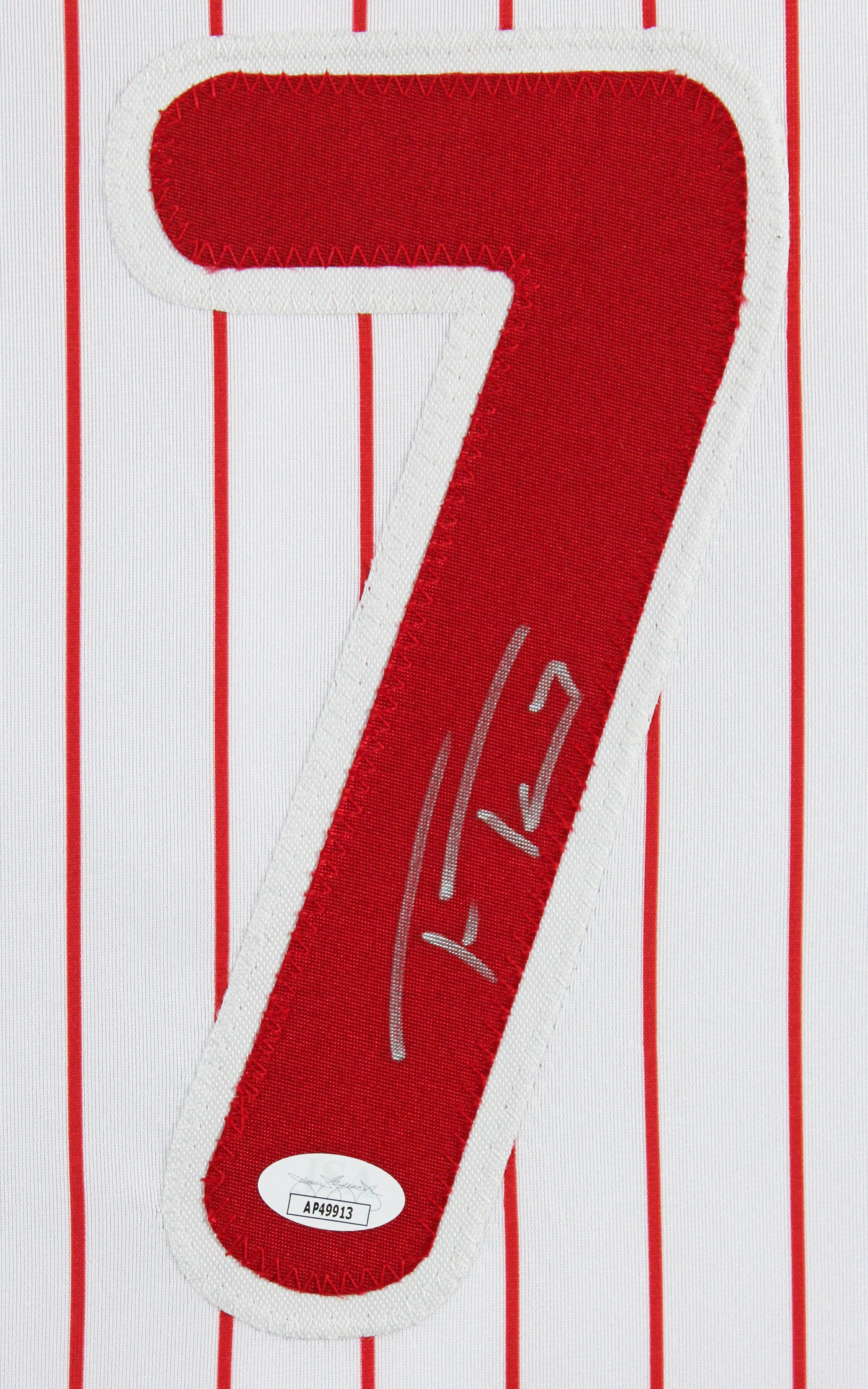 Trea Turner Authentic Signed White Pinstripe Pro Style Framed Jersey JSA