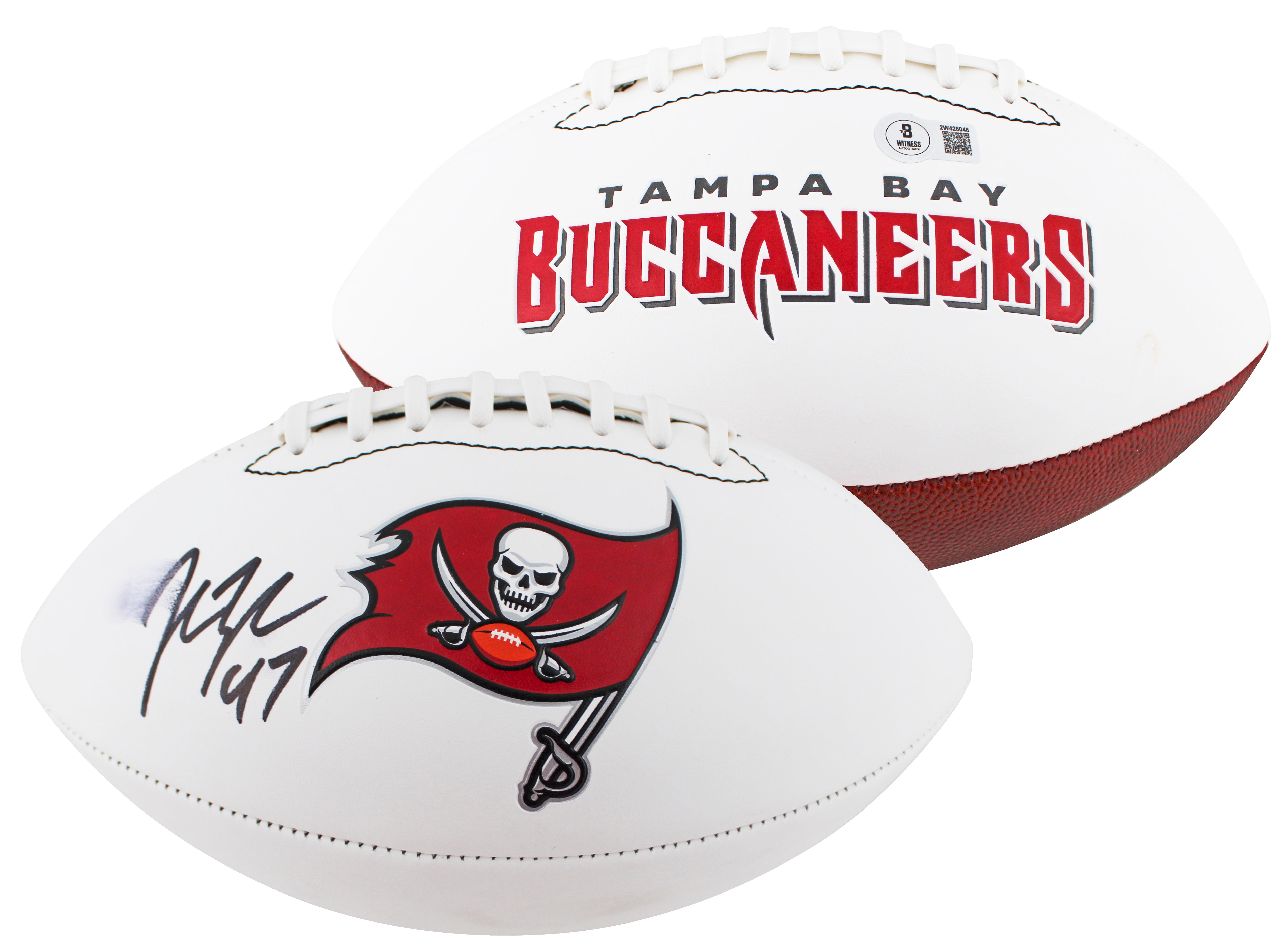 Buccaneers John Lynch Signed Rawlings White Panel Logo Football BAS W #2W428048