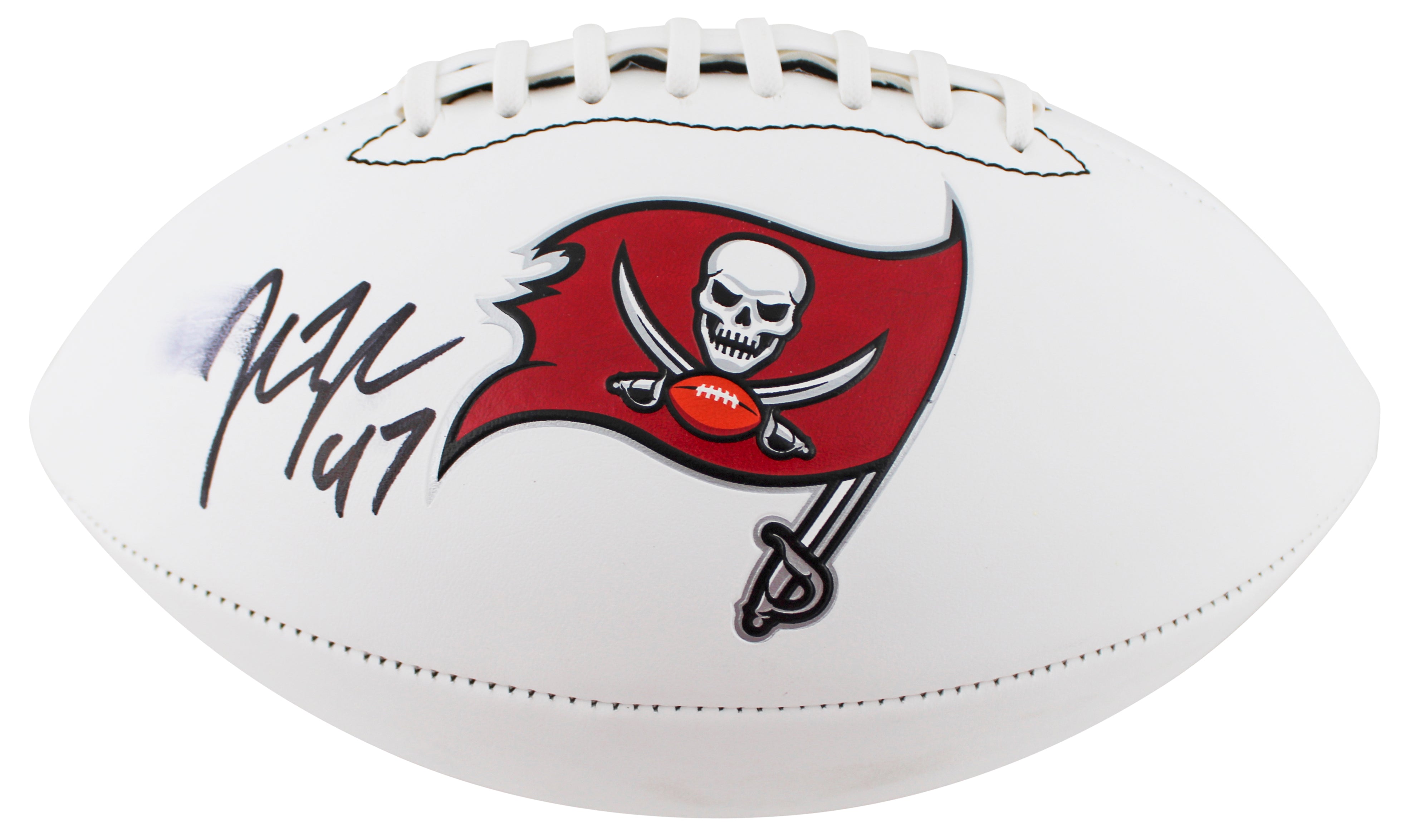 Buccaneers John Lynch Signed Rawlings White Panel Logo Football BAS W #2W428048