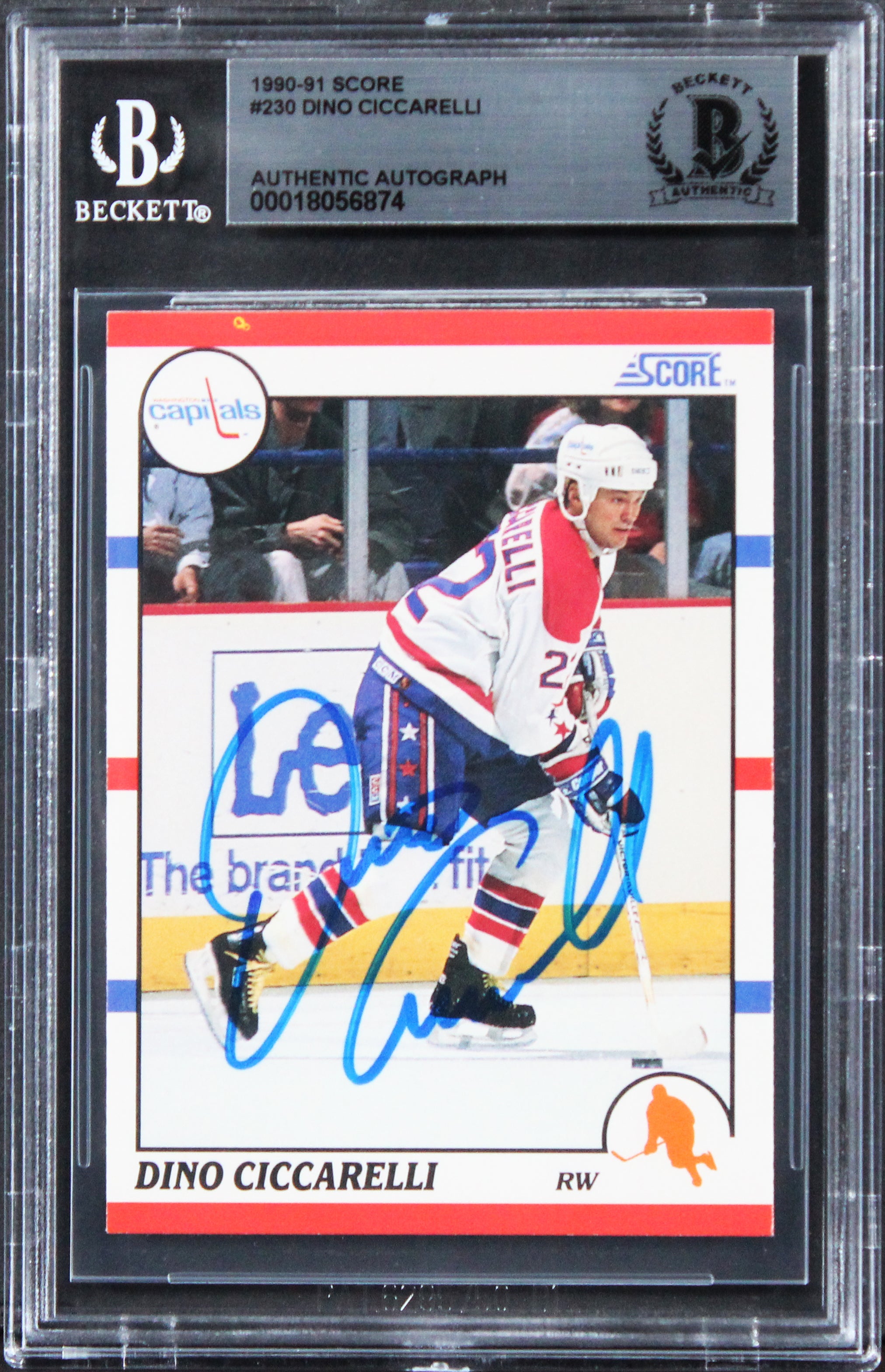 Capitals Dino Ciccarelli Authentic Signed 1990 Score #230 Card BAS Slabbed