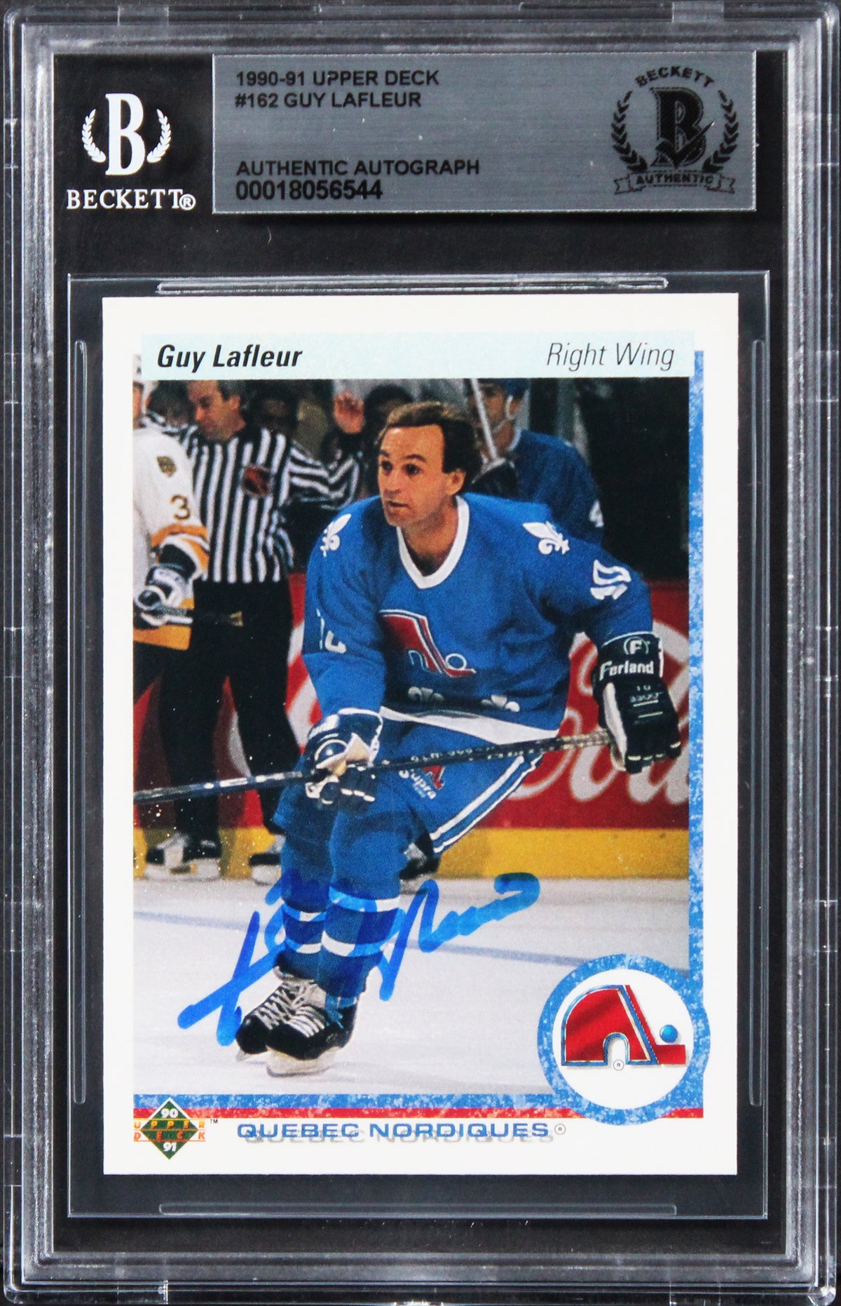 Nordiques Guy Lafleur Authentic Signed 1990 Upper Deck #162 Card BAS Slabbed