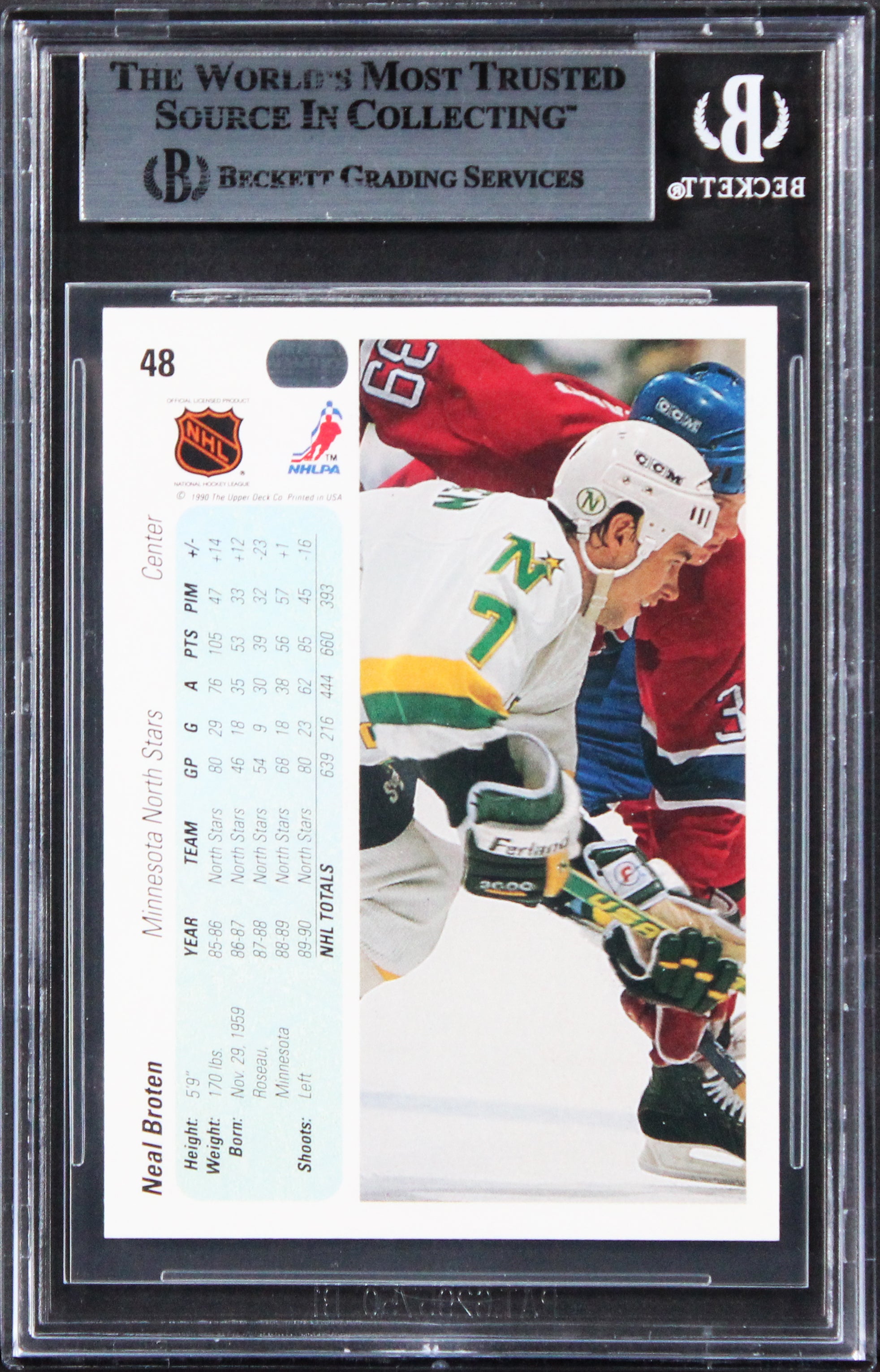 North Stars Neal Broten Authentic Signed 1990 Upper Deck #48 Card BAS Slabbed