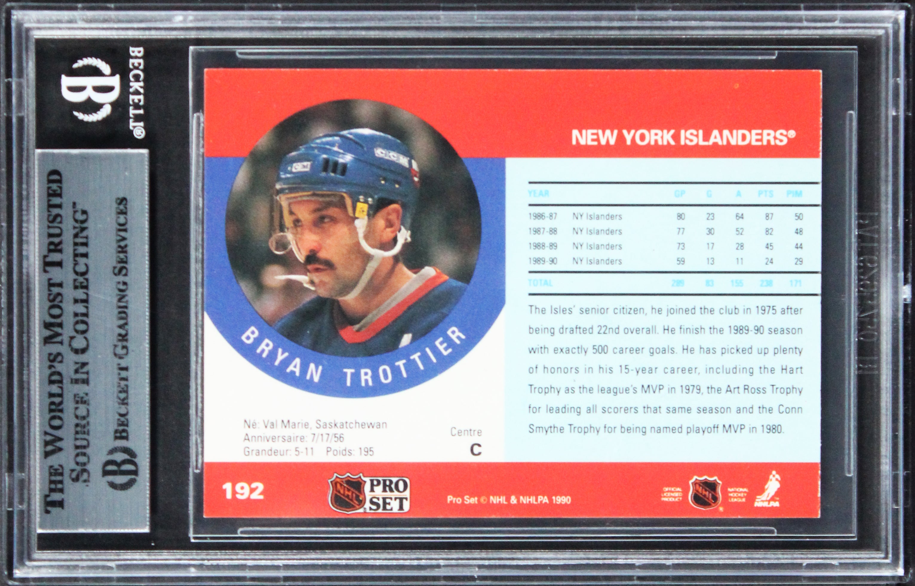 Islanders Bryan Trottier Authentic Signed 1991 Pro Set #192 Card BAS Slabbed