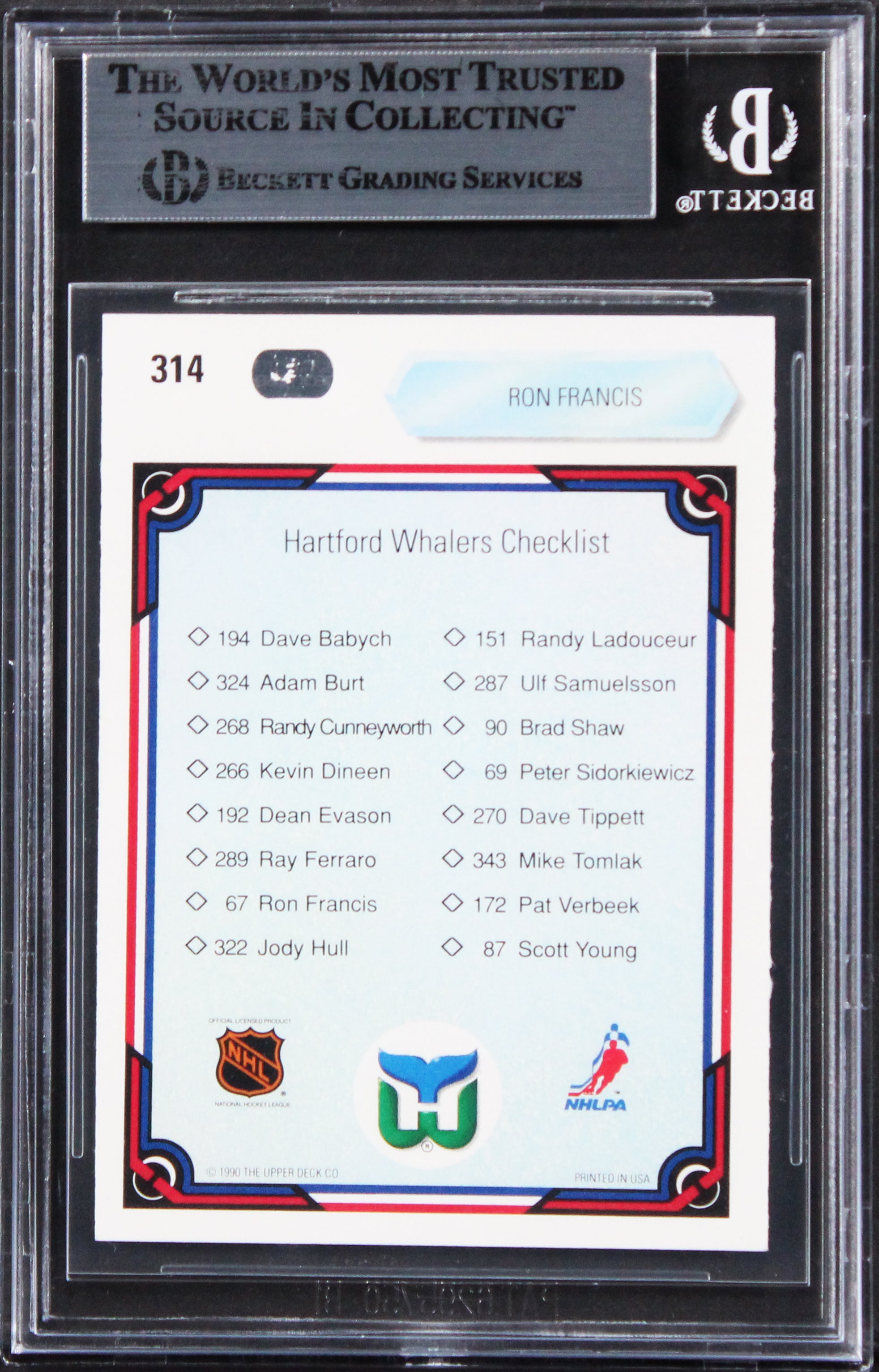 Whalers Ron Francis Authentic Signed 1990 Upper Deck #314 Card BAS Slabbed